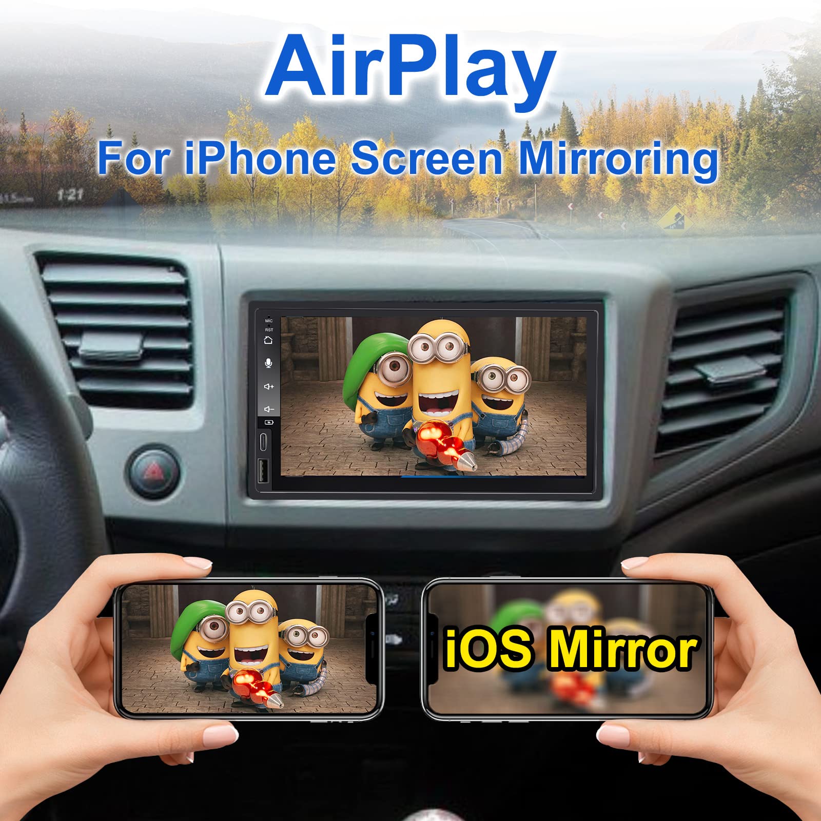 IYING 7 Inch Wireless CarPlay & Android Auto Double Din Car Stereo with Backup Camera - Bluetooth, AM/FM, AirPlay, MP5 Player - Universal In-Dash Receiver for Cars, SUVs & Trucks - Perfect for Commuting, Road Trips & Hands-Free Driving