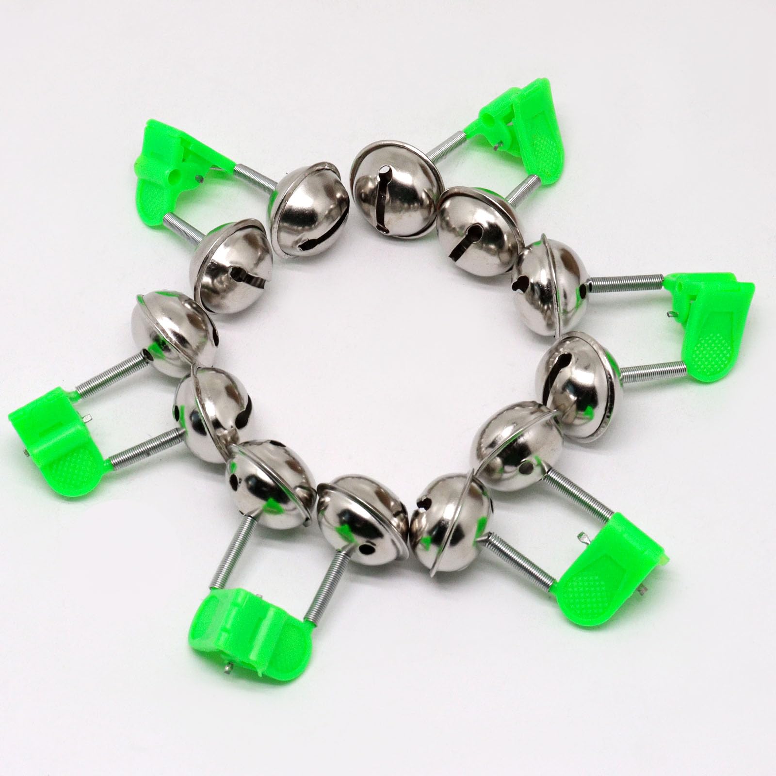 20pcs Fishing Bells with Dual Alarm - Clip on Fishing Rod Alert System for Freshwater & Saltwater Angling - Green Fishing Gear Accessories for Bass, Catfish & Trout Fishing (Great for Night Fishing & Ice Fishing)