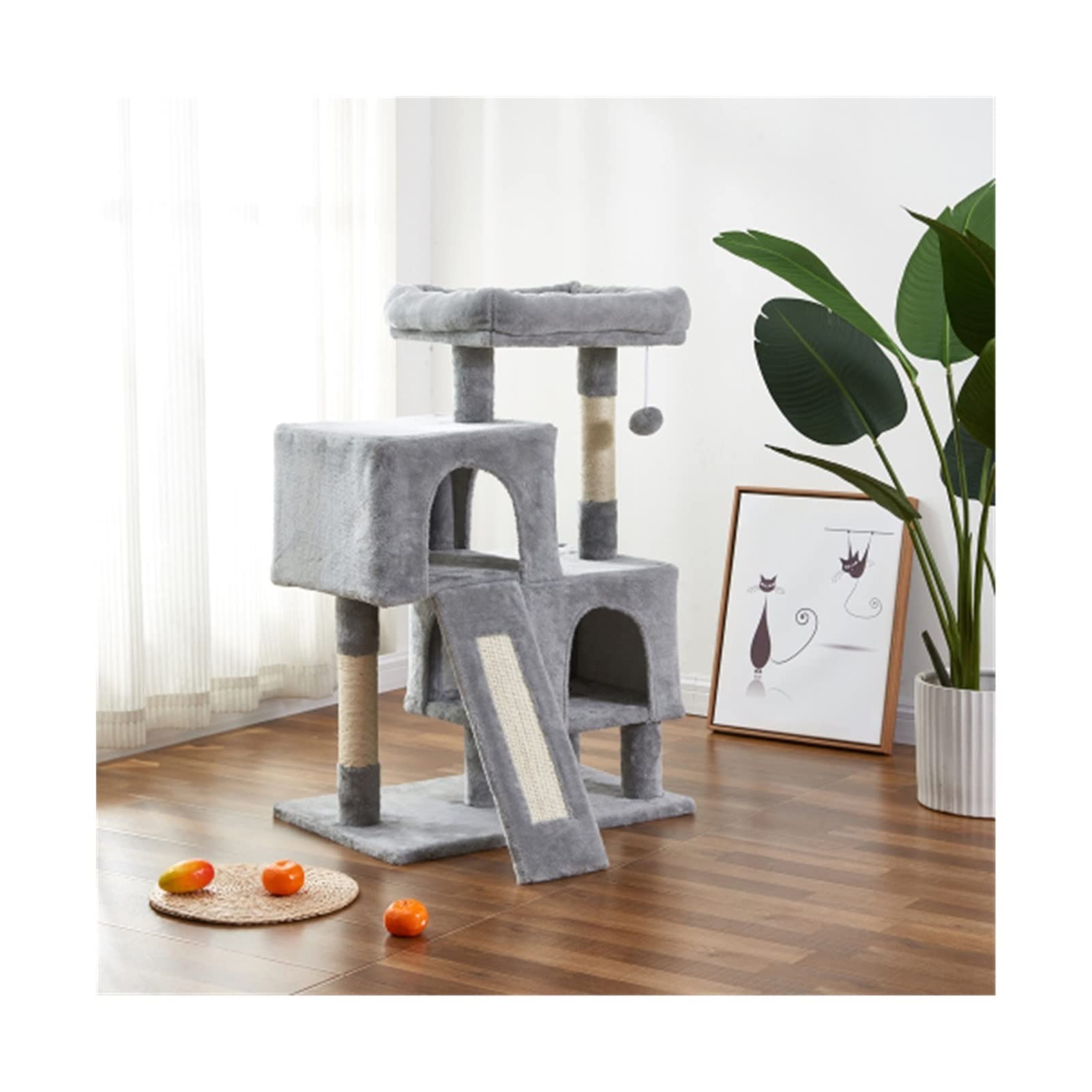 Premium Cat Condo Tree with Sisal Scratching Posts, Plush Perches & Double Hideaway Rooms - Multi-Level Cat Tower Furniture for Indoor Cats - Perfect for Apartments, Playtime & Kitty Relaxation