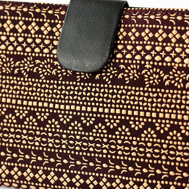 Premium Japanese Deerskin Leather Long Wallet with Urushi Lacquer & Tsumugi Silk Pattern - Handcrafted in Japan | Elegant Dusky Purple | Perfect for Business & Luxury Gift Giving