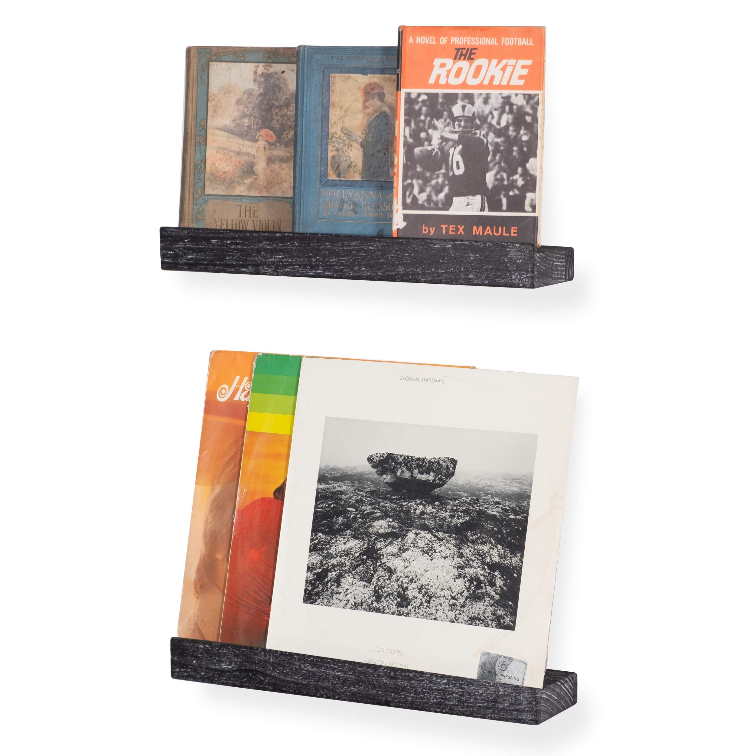 Rustic Wood Picture Ledge Shelf - Set of 4 Black Reclaimed Wood Floating Shelves (16.6 Inch) - Wall Mount Photo Frame Display, Book Storage - Perfect for Farmhouse Decor, Nursery Room, Kids Bedroom & Living Room Organization