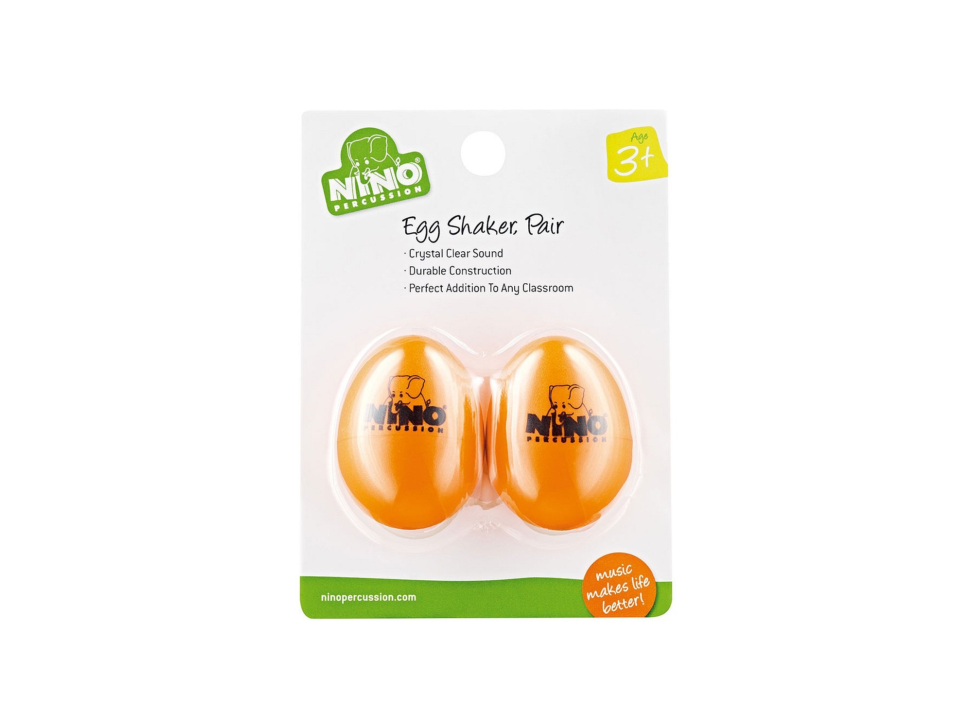 NINO540OR-2 Orange Plastic Egg Shakers Pair - Musical Percussion Instrument for Kids, Classroom, Band & Party Use