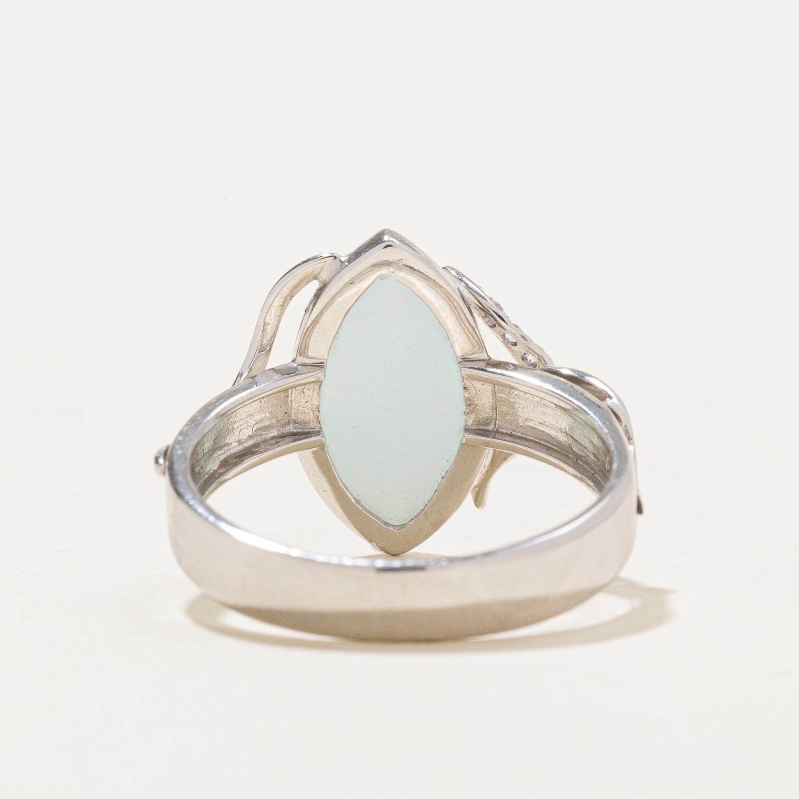 18K Gold Marquise Cabochon Chalcedony & Diamond Ring - 0.02ctw Diamonds, 3.00ct Chalcedony - Size 6.75 - Elegant Wedding, Anniversary & Special Occasion Jewelry Gift