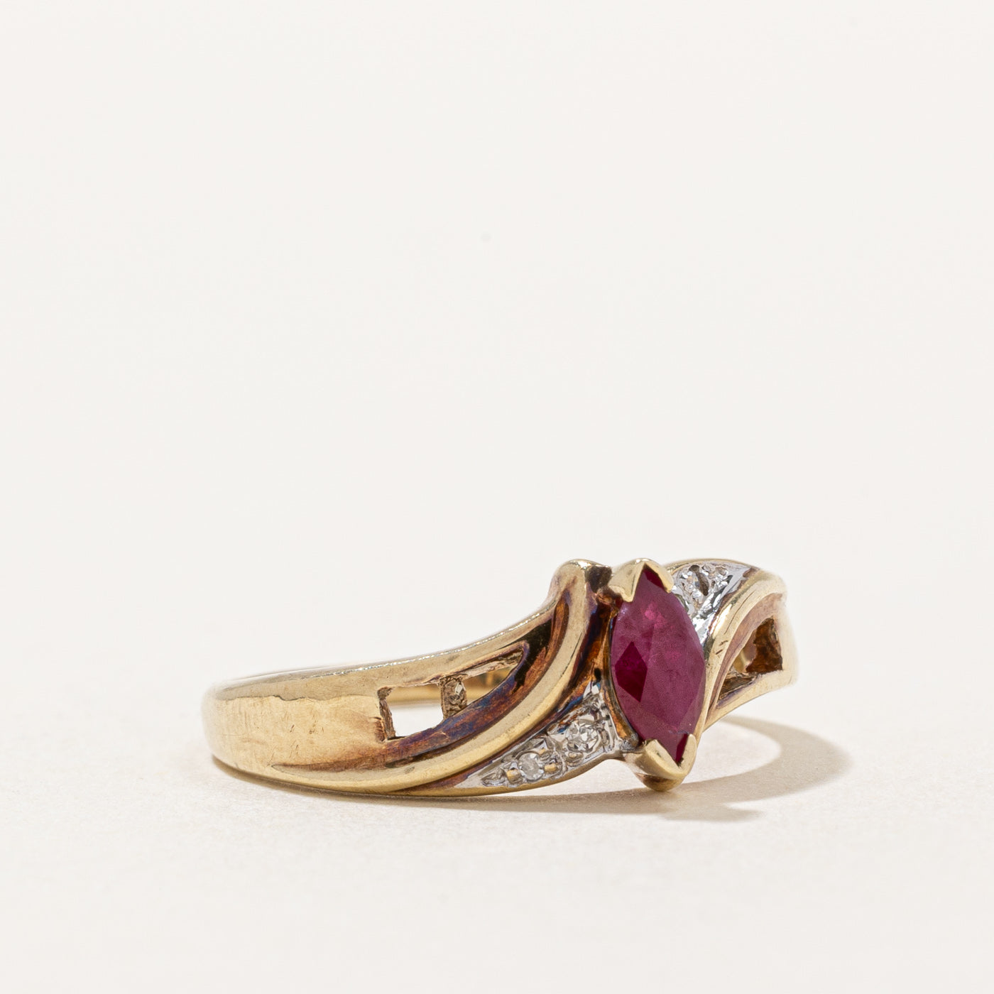 Exquisite Ruby & Diamond Bypass Ring - 0.23ct Ruby & 0.02ctw Diamonds - Size 6 - Elegant Gift for Anniversary, Engagement & Special Occasions