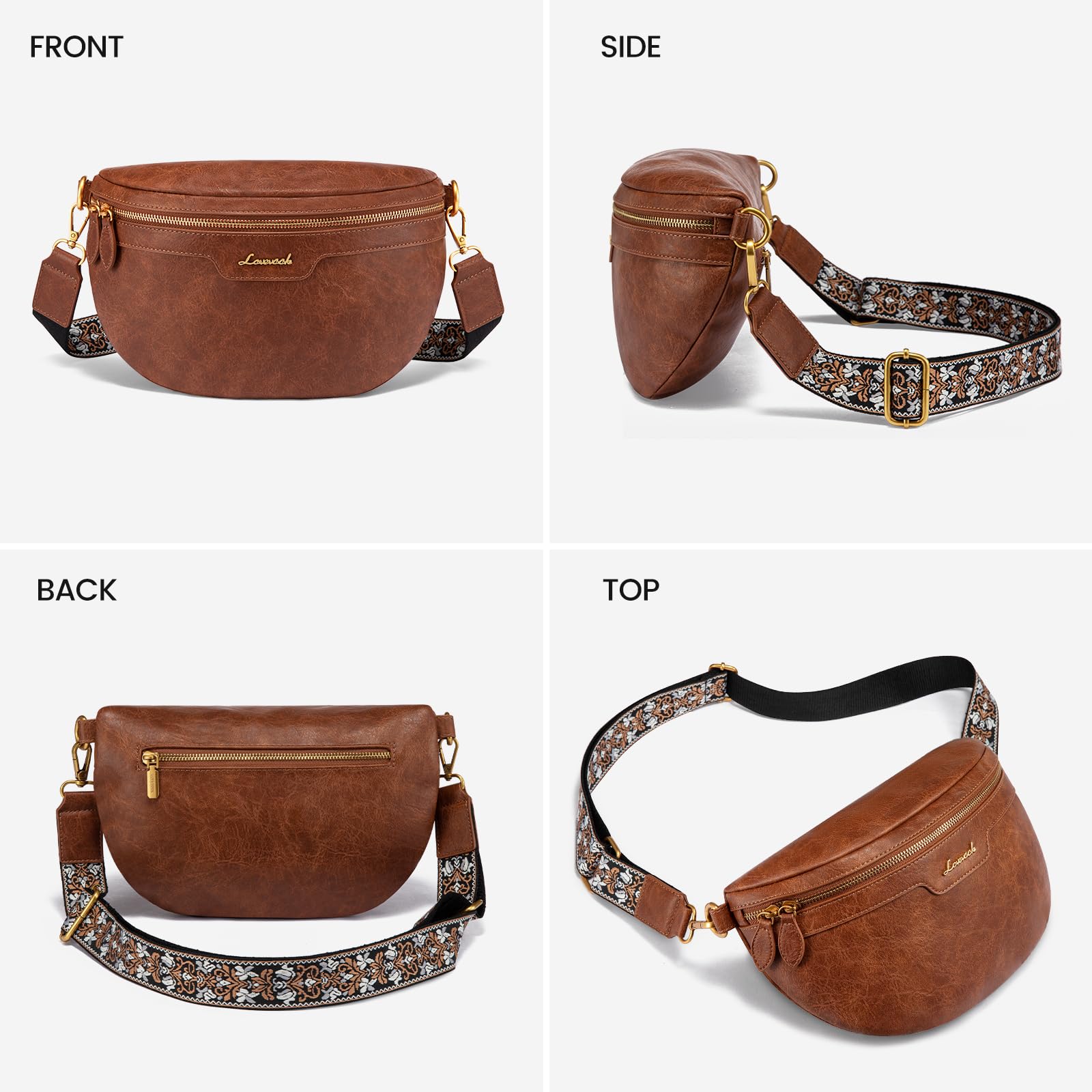 LOVEVOOK Vegan Leather Fanny Pack for Women - Waterproof Crossbody Sling Bag with Adjustable Boho Strap | Perfect for Travel, Hiking, Concerts & Everyday Use