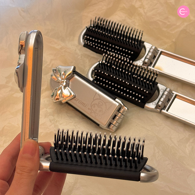 HEART PLANET Compact Foldable Cushion Brush with Mirror - Portable Makeup Brush for Travel, Touch Ups & On-The-Go Beauty - Perfect for Home, Office & Travel Makeup Kit