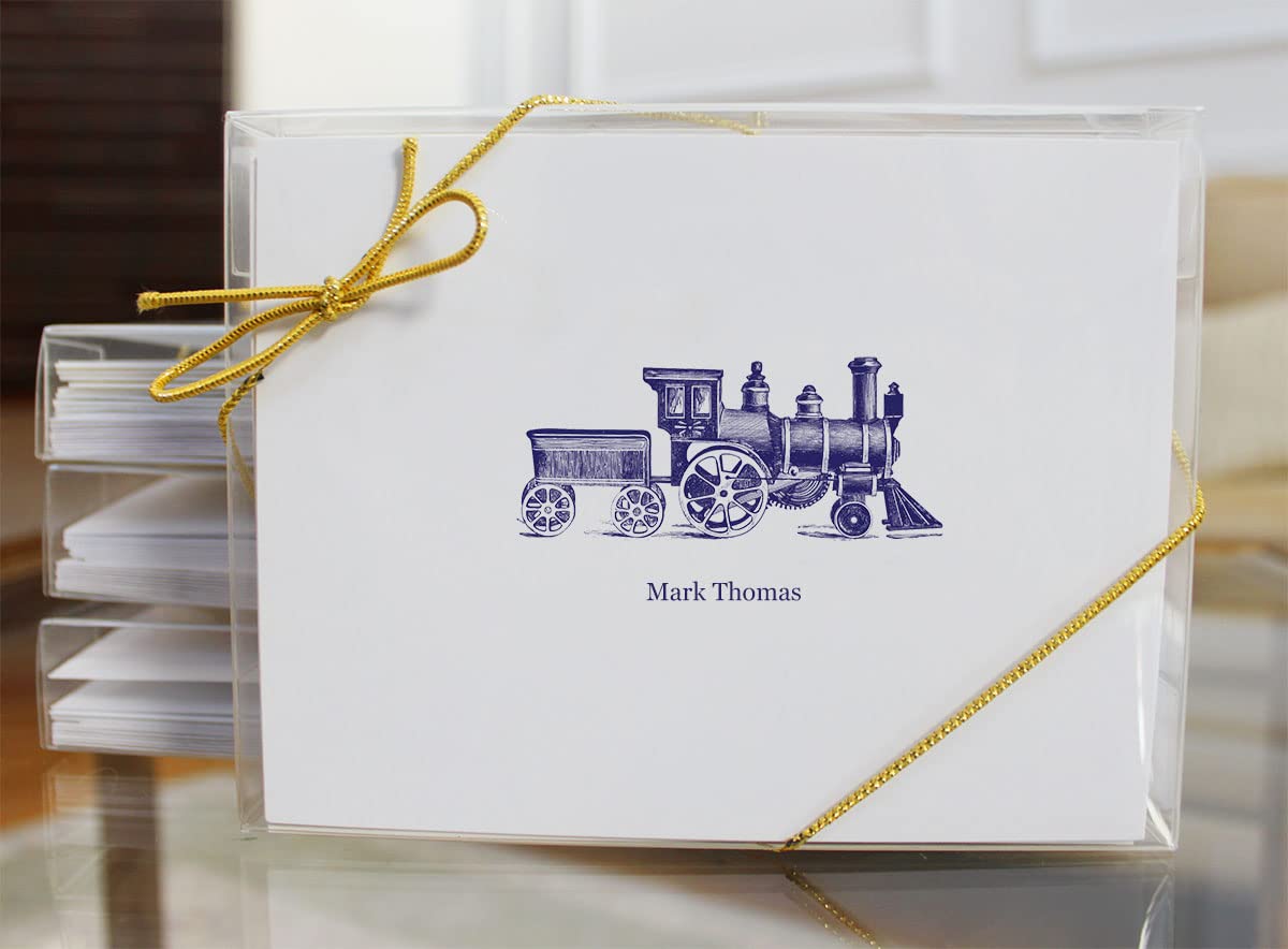 Personalized Toy Train Note Cards for Kids - Custom Children's Stationery for Birthday Invitations, Thank You Notes & School Projects
