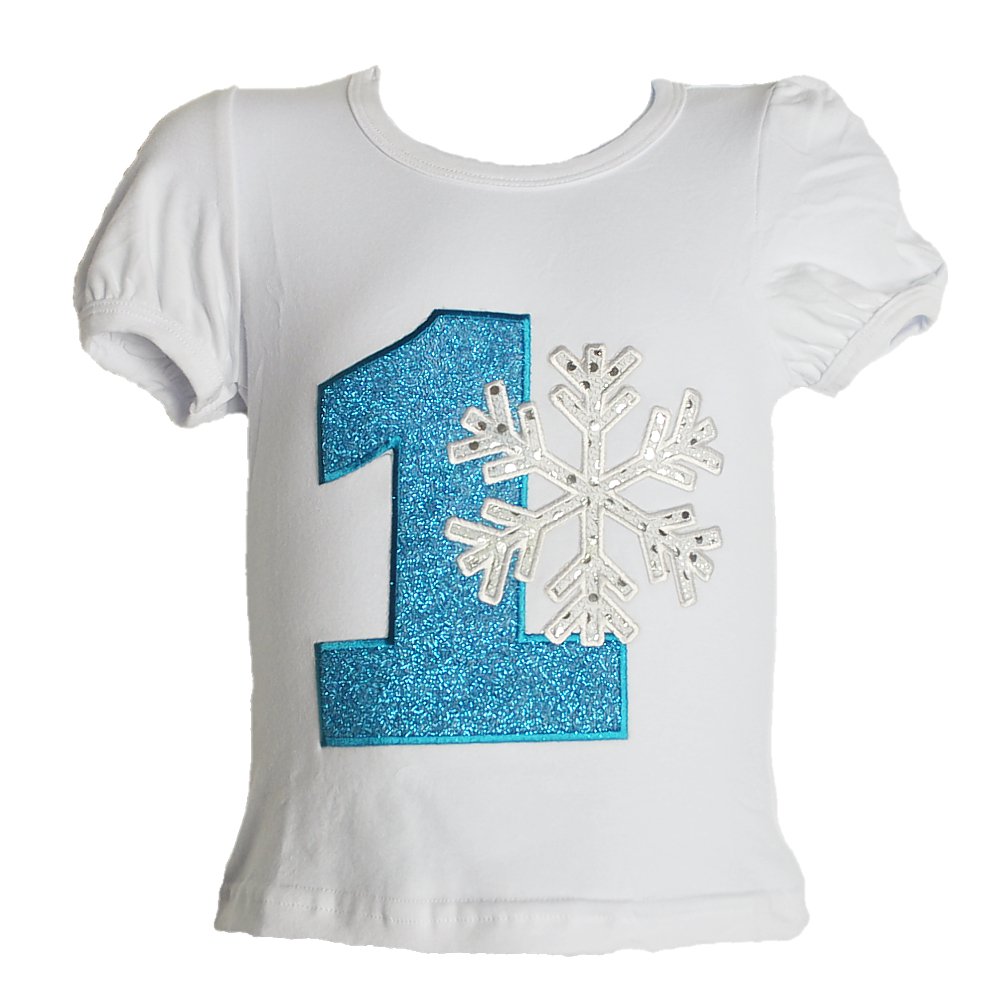 Frozen Snowflake Birthday T-Shirt with Number Sequin Trim for 1 Year Old - White | Disney Princess Costume Party Outfit for Girls' First Birthday Celebration