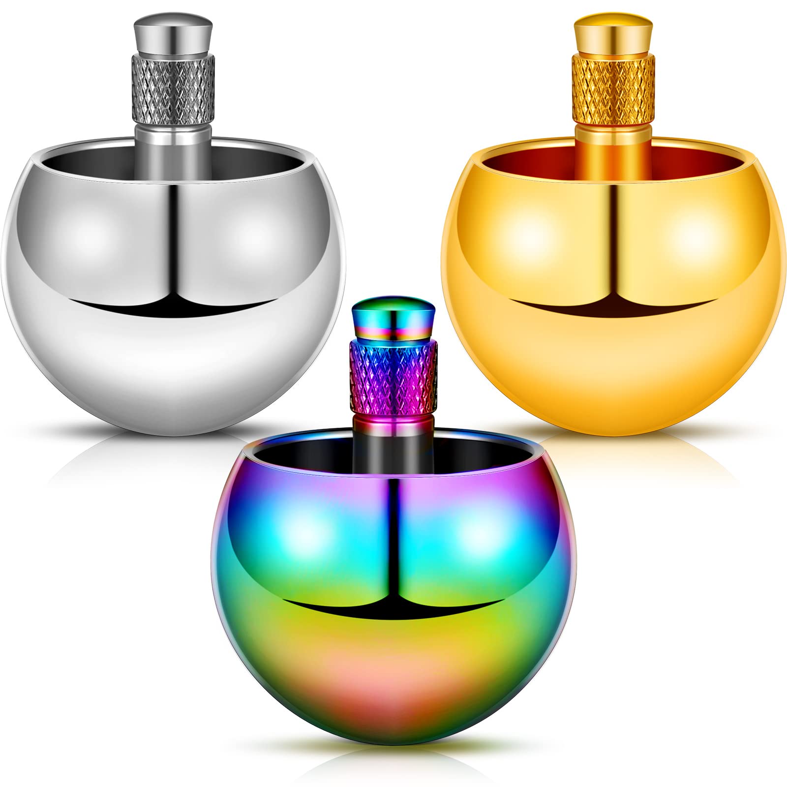 3-Piece Alloy Metal Tippe Top Set - Gold, Silver & Colorful Spinning Physics Toy for Adults | Educational Gyroscope, Fidget & Desk Game | Stress Relief & Scientific Learning Tool for Office & Home Decor