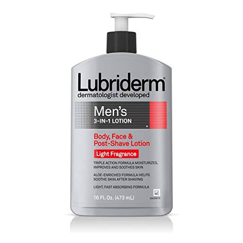 Lubriderm Men's 3-in-1 Light Fragrance Body Lotion, 16 fl oz (Pack of 12) - Hydrating Moisturizer for Dry Skin | Daily Use for Face, Body & Hands | Ideal for Gym, Travel & Work
