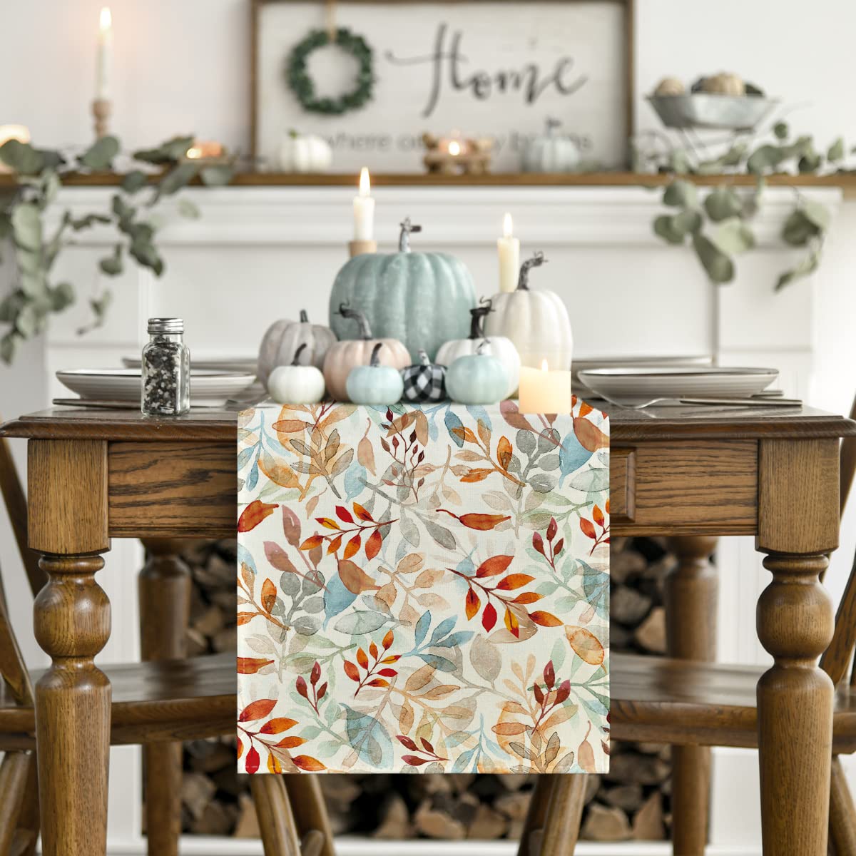 Artoid Mode Beige Eucalyptus Leaves Fall Table Runner - 13x72 Inch Autumn Seasonal Decor for Kitchen, Dining Table, Outdoor & Home Party | Perfect for Thanksgiving, Halloween, and Fall Weddings