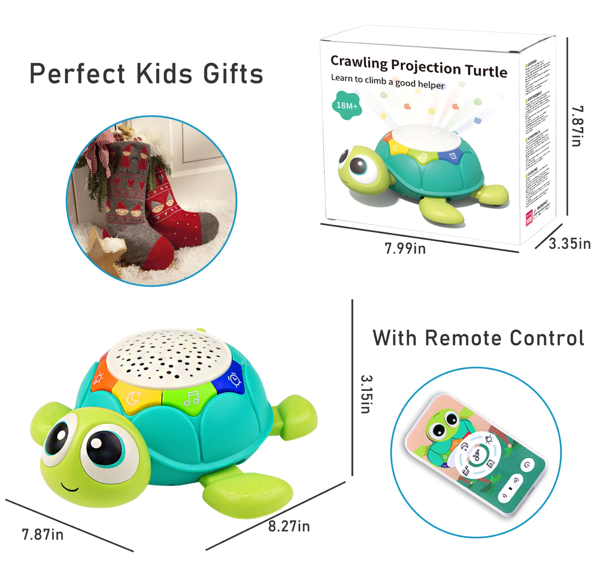 5-in-1 Musical Projector Turtle Crawling Toy for Babies 0-18 Months - Interactive Tummy Time Toy with Lights & Sounds - Perfect Baby Gift for Boys & Girls (Birthday, Christmas, Newborn) - Encourages Crawling & Sensory Development