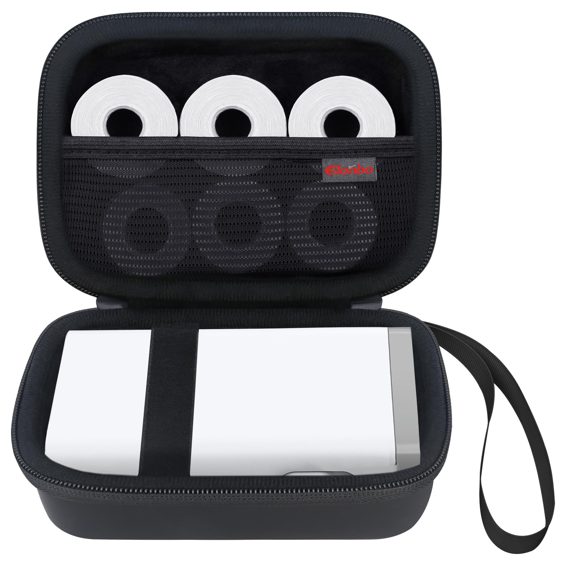 Elonbo Carrying Case for NELKO P21 Label Maker - Portable Storage Holder with Mesh Pocket for Labels & Accessories - Perfect for Office, Home & Travel Organization (Black, CASE ONLY)