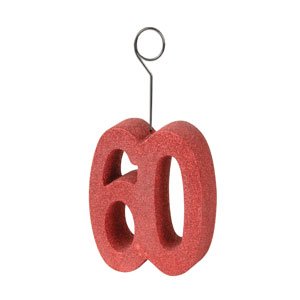 60th Birthday Red Glitter Balloon Holder - Party Decorations for Anniversary, Retirement & Milestone Celebrations