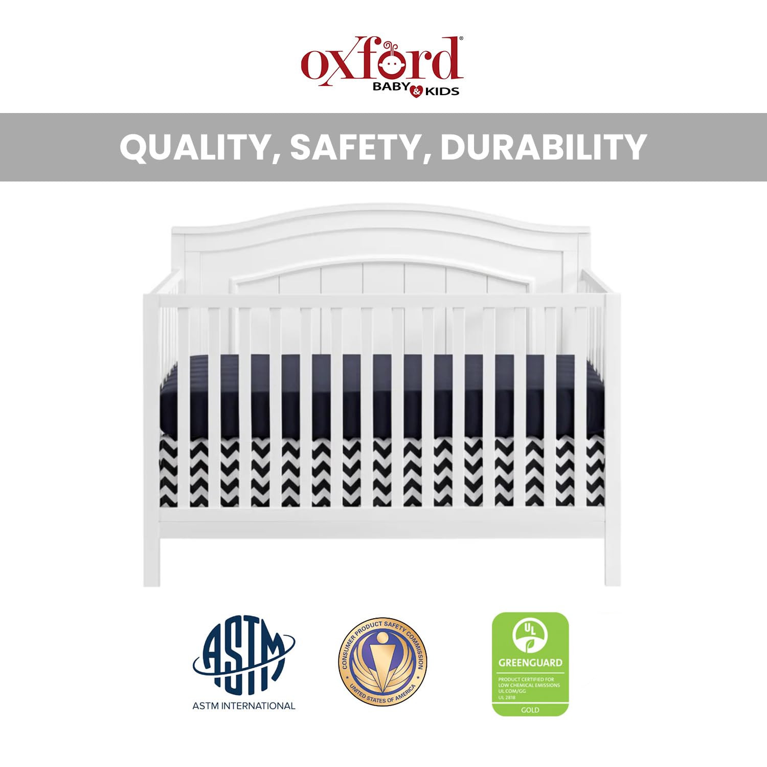 Oxford Baby Nolan 4-in-1 Convertible Crib - Snow White | Greenguard Gold Certified | Safe Nursery Bed for Newborns, Toddlers & Kids | Perfect for Nursery, Daycare & Guest Rooms