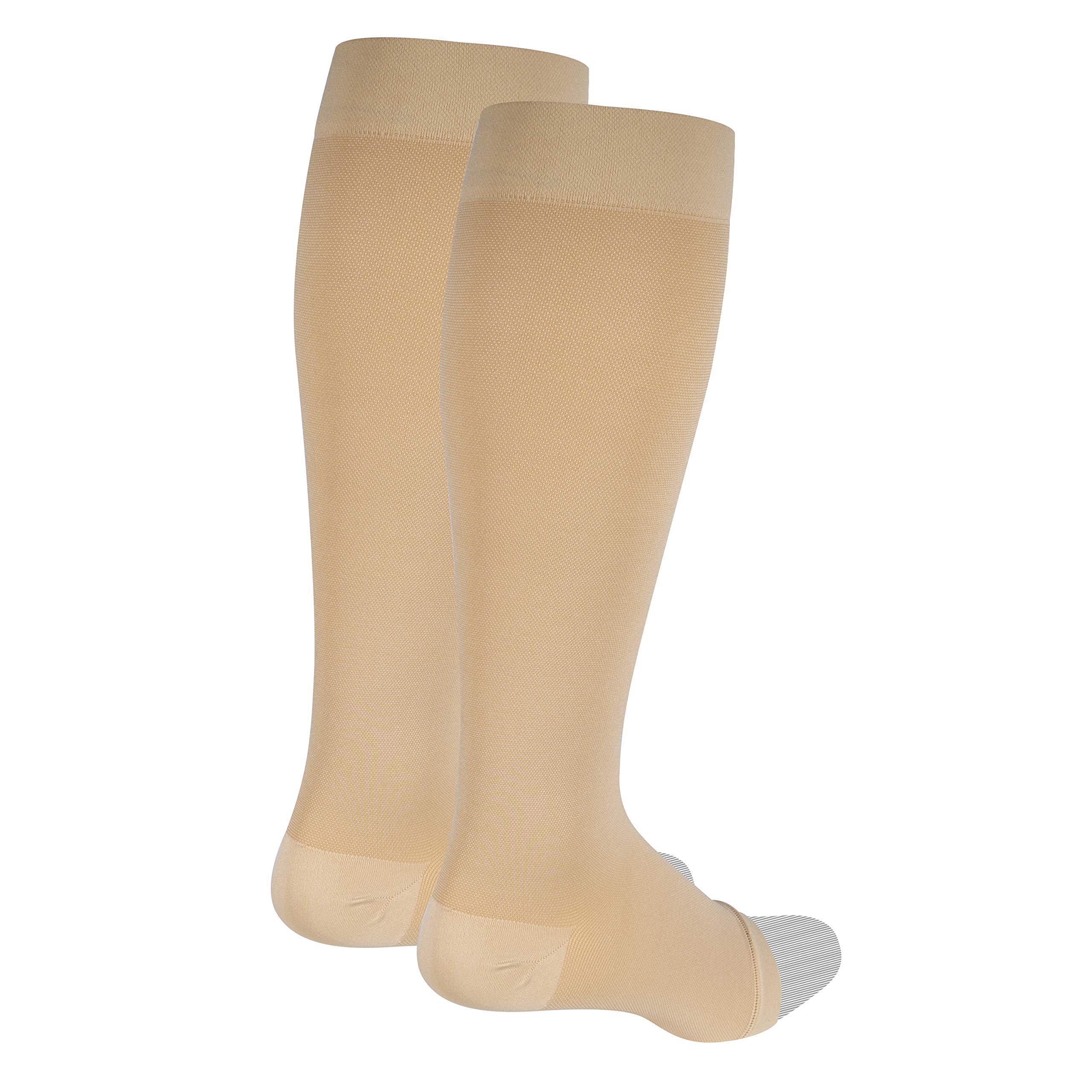 NuVein 20-30 mmHg Medical Compression Socks for Women & Men - Knee High Open Toe Beige Small - Varicose Vein Relief & Circulation Support for Travel, Pregnancy & Post-Surgery Recovery