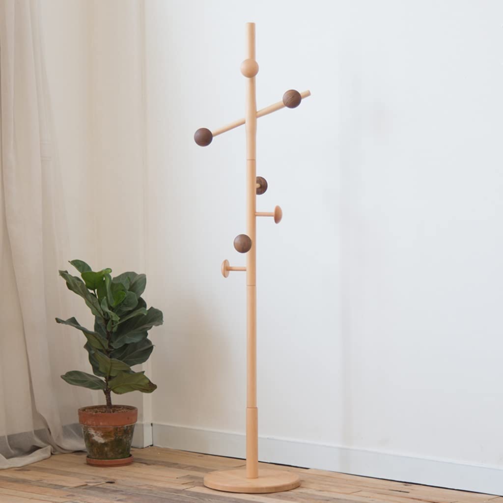 GIZNXBA Heavy Duty Wooden Coat Rack Freestanding - Kids Coat Hanger Stand with Round Base for Entryway, Hallway, Home & Office - Perfect for Coats, Jackets, Hats & Purses (Brown, Size B) - Ideal for Small Spaces, Apartments & Mudroom Organization