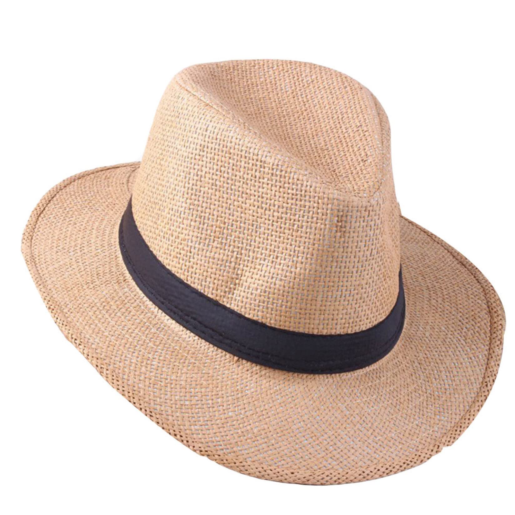 Stylish Wide Brim Straw Panama Hat for Men - Summer Beach Sun Hat with Black Ribbon, Cowboy Style Casual Hat for Outdoor, Vacation, and Travel Protection