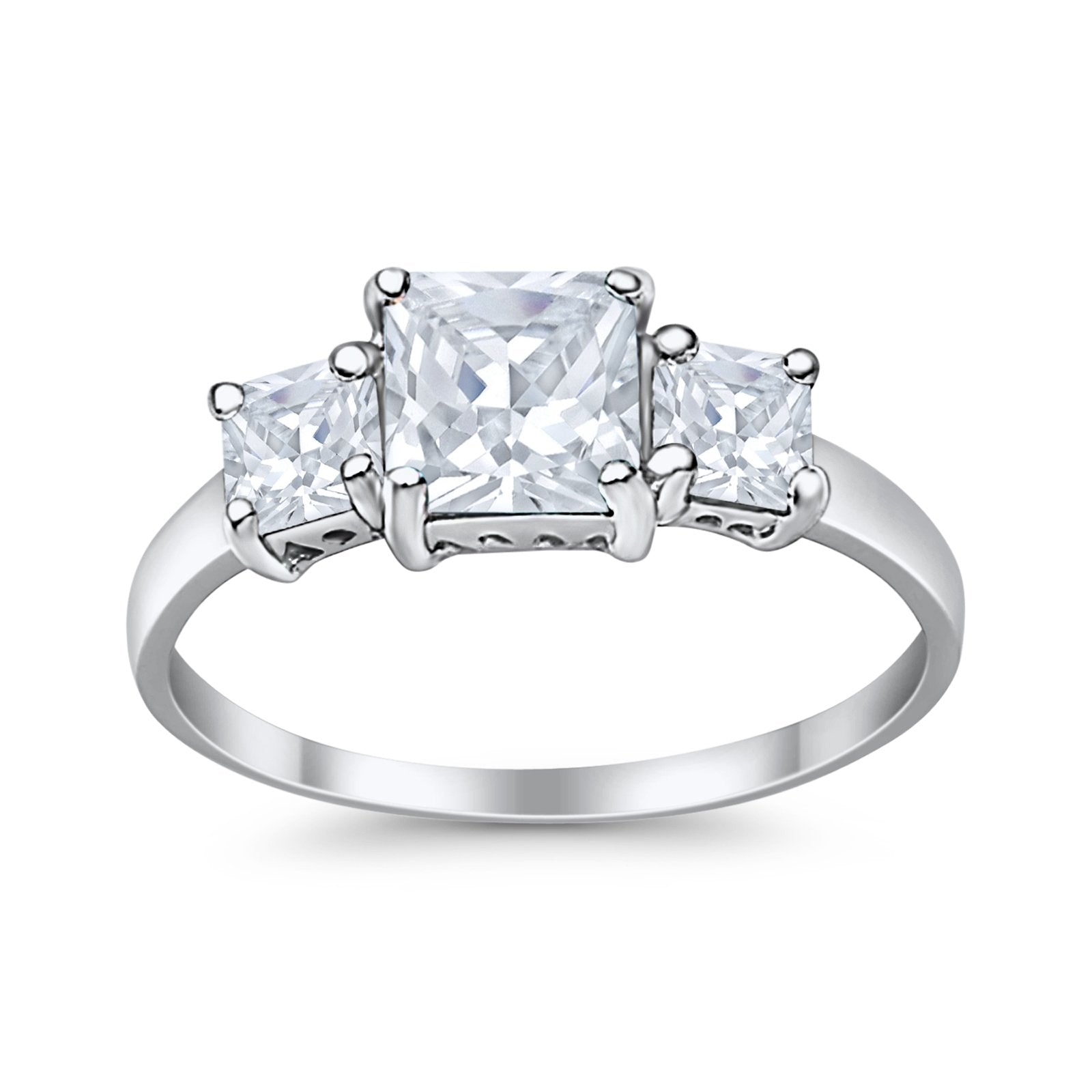 3 Stone Princess Cut Cubic Zirconia Ring - 925 Sterling Silver Fashion Jewelry for Women - Perfect for Weddings, Anniversaries & Special Occasions