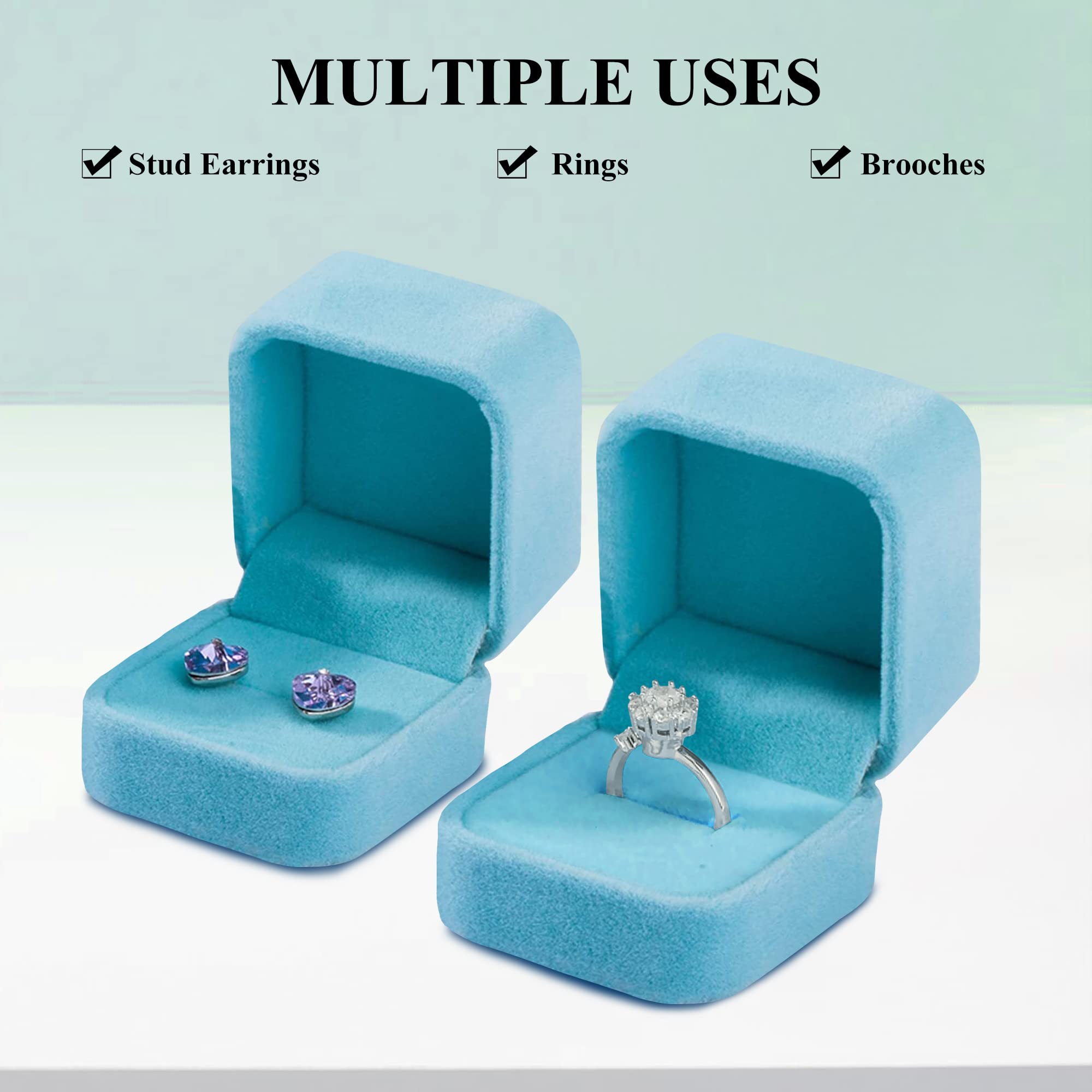 Velvet Ring Box 2 Pack - Elegant Jewelry Display Case for Earrings & Pendants - Perfect Gift Box for Rings & Jewelry (Blue) - Wedding, Engagement & Jewelry Store Presentation