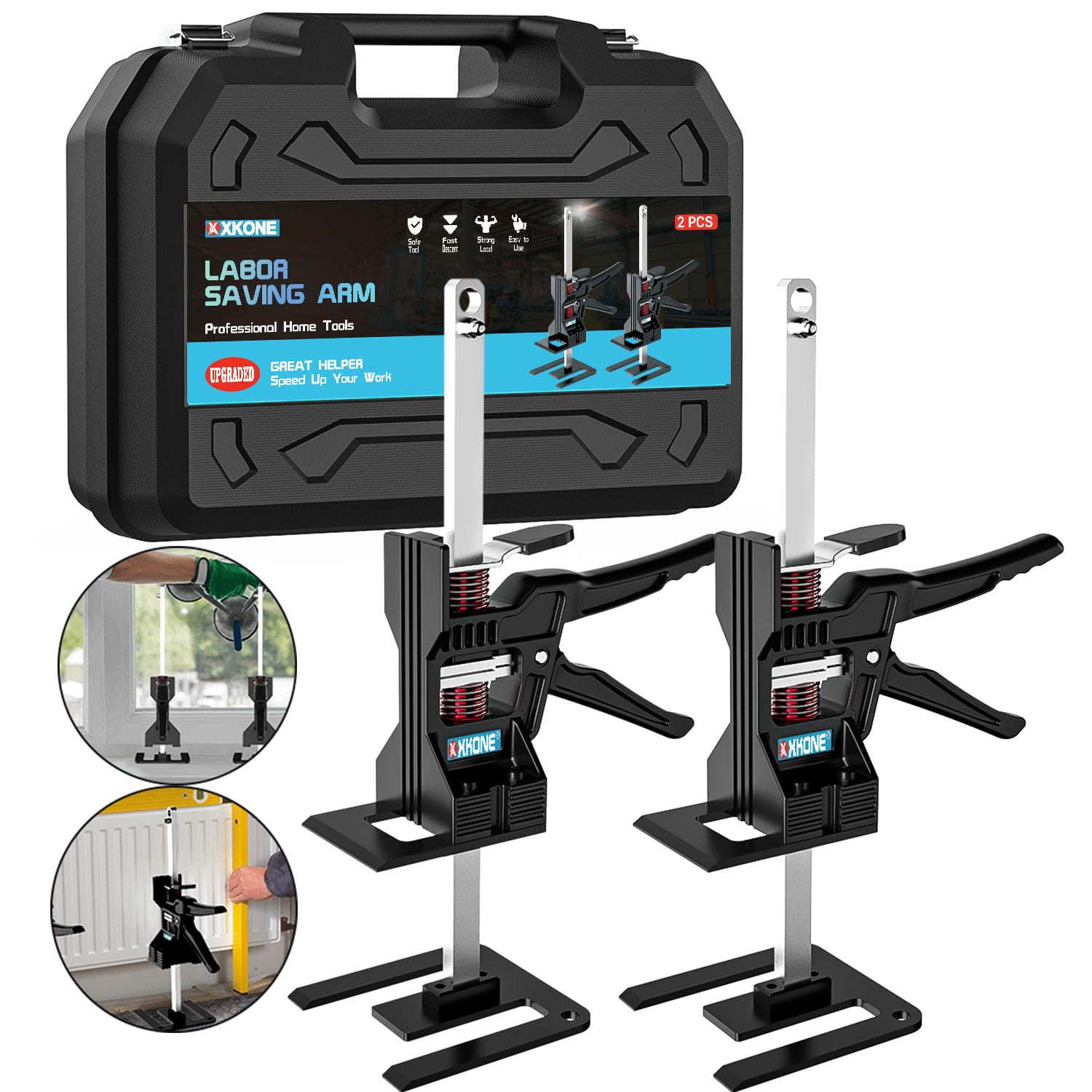 2-Pack Labor Saving Arm Jack - Multi-Function Height Adjustment Lifting Tool with Storage Case for Door Panel Installation, Wall Tile Positioning, Cabinet Leveling & Board Lifting - Perfect for DIY Home Improvement and Construction Projects