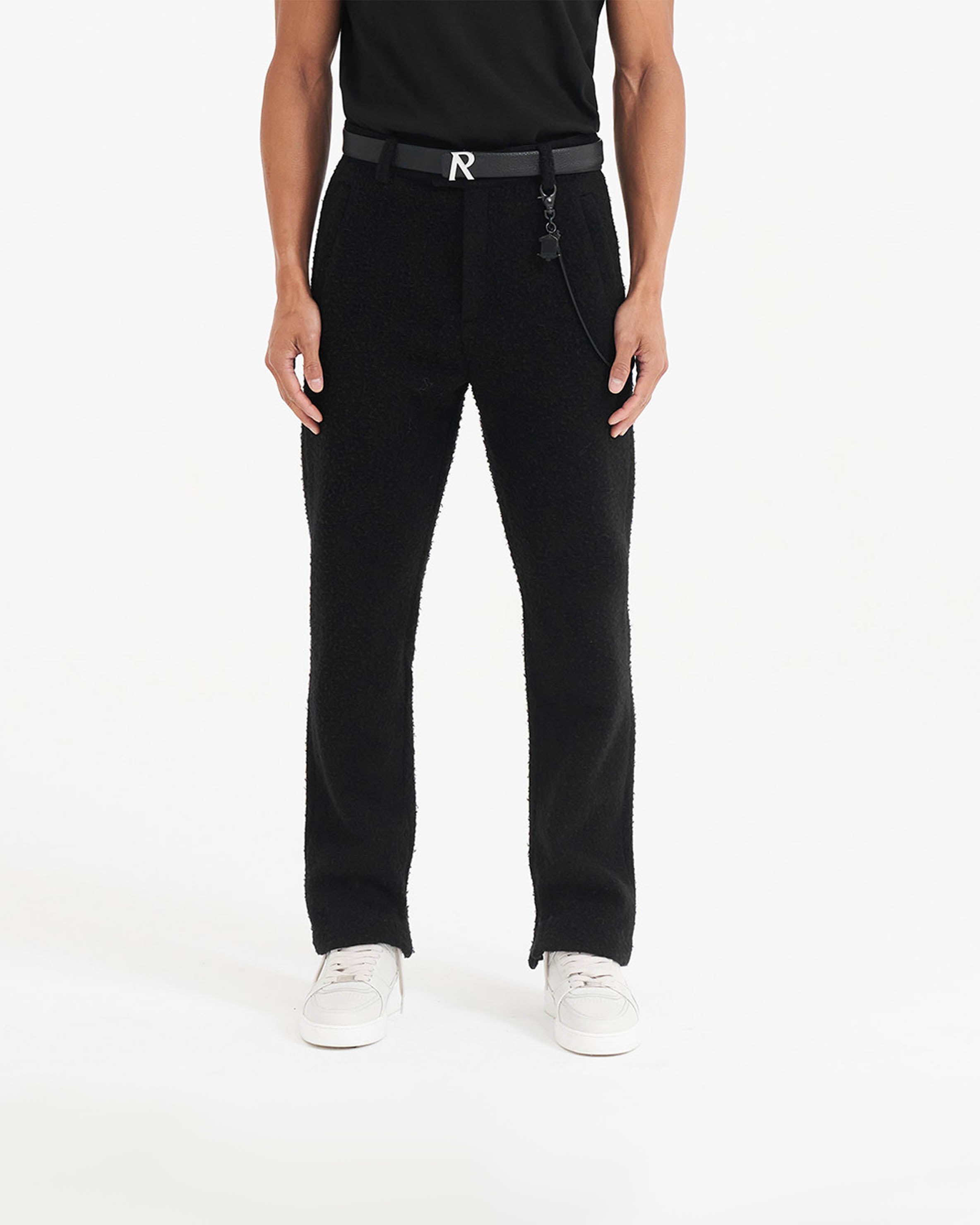 Textured Wool Tailored Pants for Women - Slim Fit High Waist Black Dress Pants for Office, Business & Formal Occasions