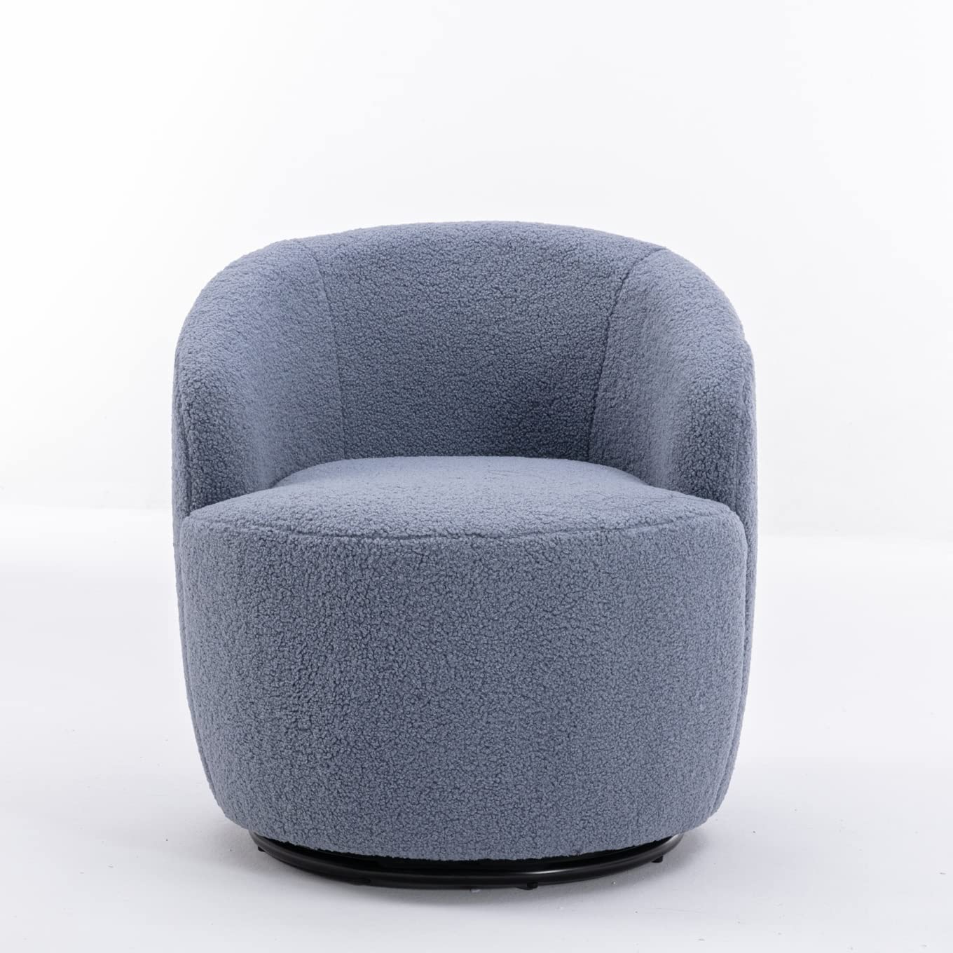 Teddy Boucle Swivel Accent Chair - 360° Rotating Round Barrel Armchair with Upholstered Seat for Living Room, Bedroom & Office - Cozy Reading Chair in Light Blue for Relaxing, Lounging & Home Decor
