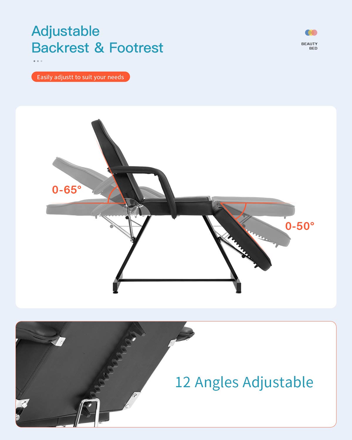 Professional Adjustable Massage Bed & Facial Table - Portable Tattoo Chair & Beauty Salon Equipment for Lash Estheticians, Medical Aesthetics & Barber Shops | Perfect for Spa Treatments, Tattoo Sessions & Salon Services | Black