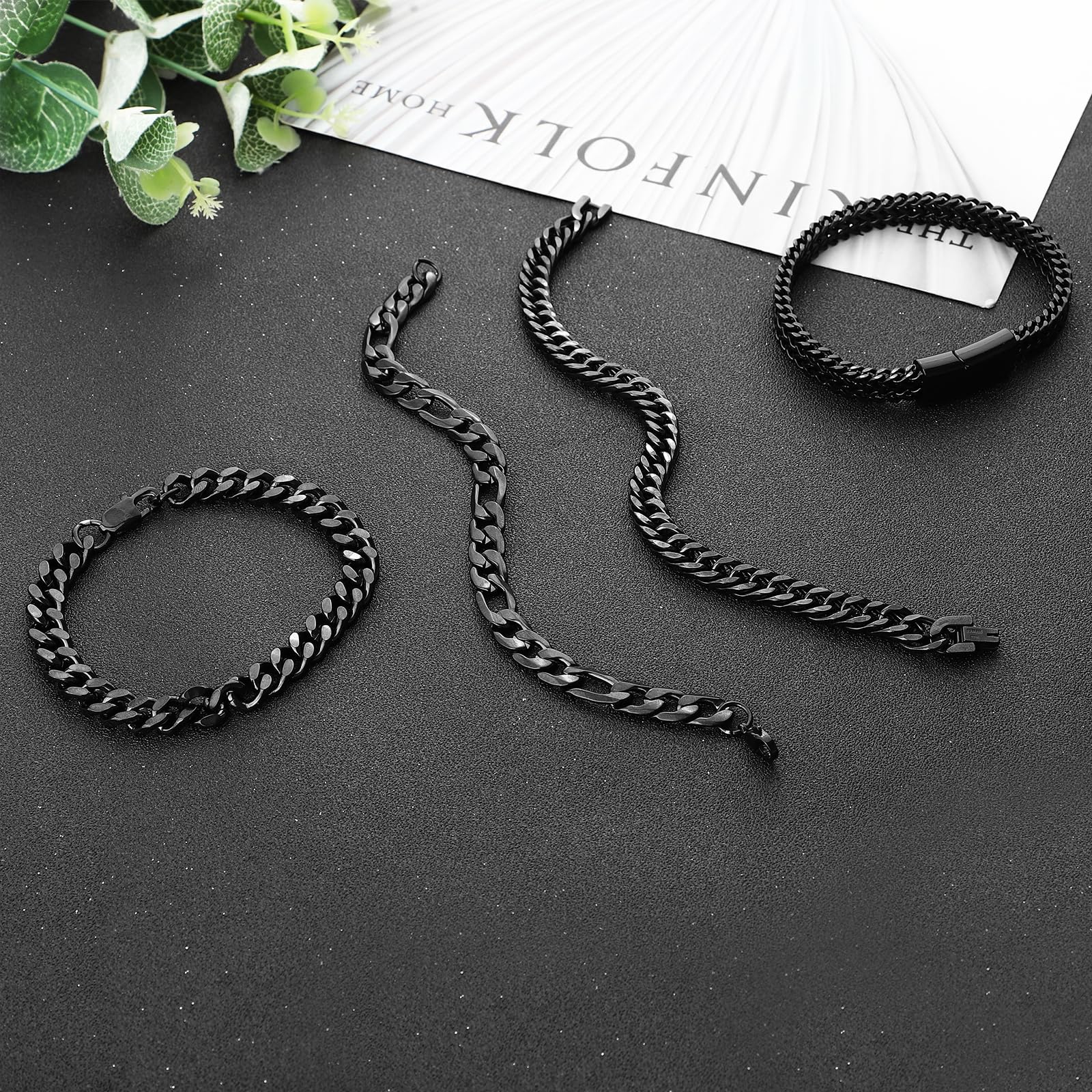 NEWITIN 6 Pack Stainless Steel Cuban Link Chain Bracelets for Men & Women - Adjustable 7.5/8.3/9 Inch Curb Width - Trendy Unisex Jewelry for Casual Wear, Parties & Gifts