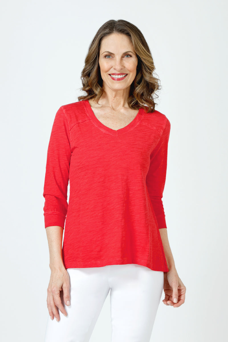 Elliott Lauren Garment Dye V Neck T-Shirt for Women - Soft Washed Cotton Casual Tee - Perfect for Everyday Wear, Layering & Outfits