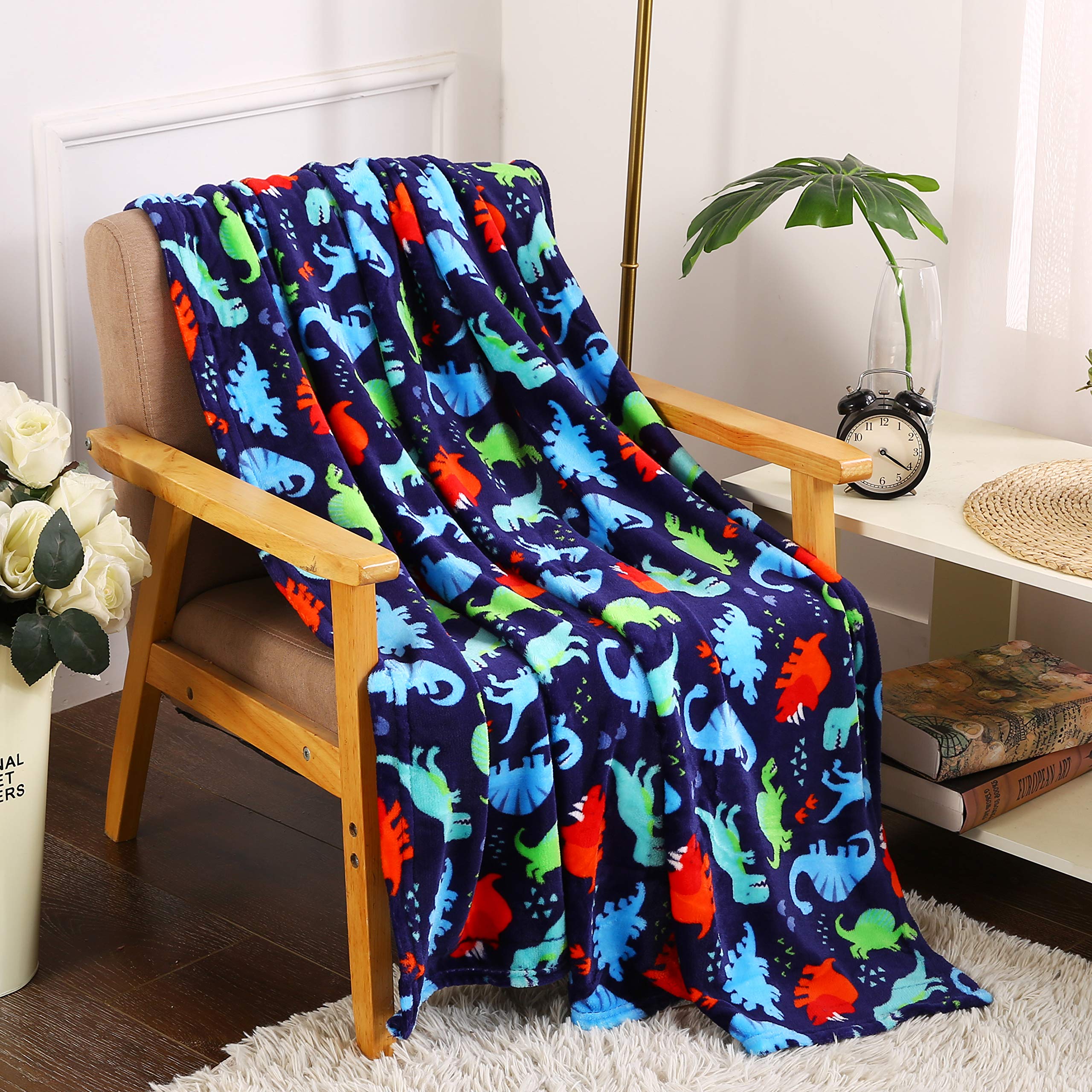 Dino Throw Blanket - Soft Cozy Dinosaur Fleece Throw for Kids & Adults - Perfect for Bed, Couch & Movie Nights