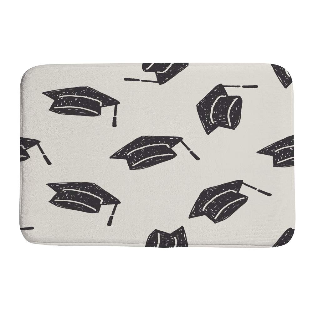 Non-Slip Coral Fleece Bathroom Tub Shower Rug Mats - Absorbent Graduation Hat Doodle Design for Bathroom, Shower, and Outdoor Use - Cozy and Safe Floor Mat for Home Decor