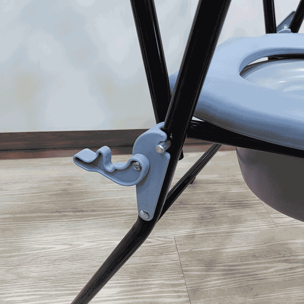 Foldable Commode Chair with Black Frame & Grey Seat - Adjustable Height, Armrests - Portable Toilet for Elderly, Disabled & Post-Surgery Use at Home or Travel