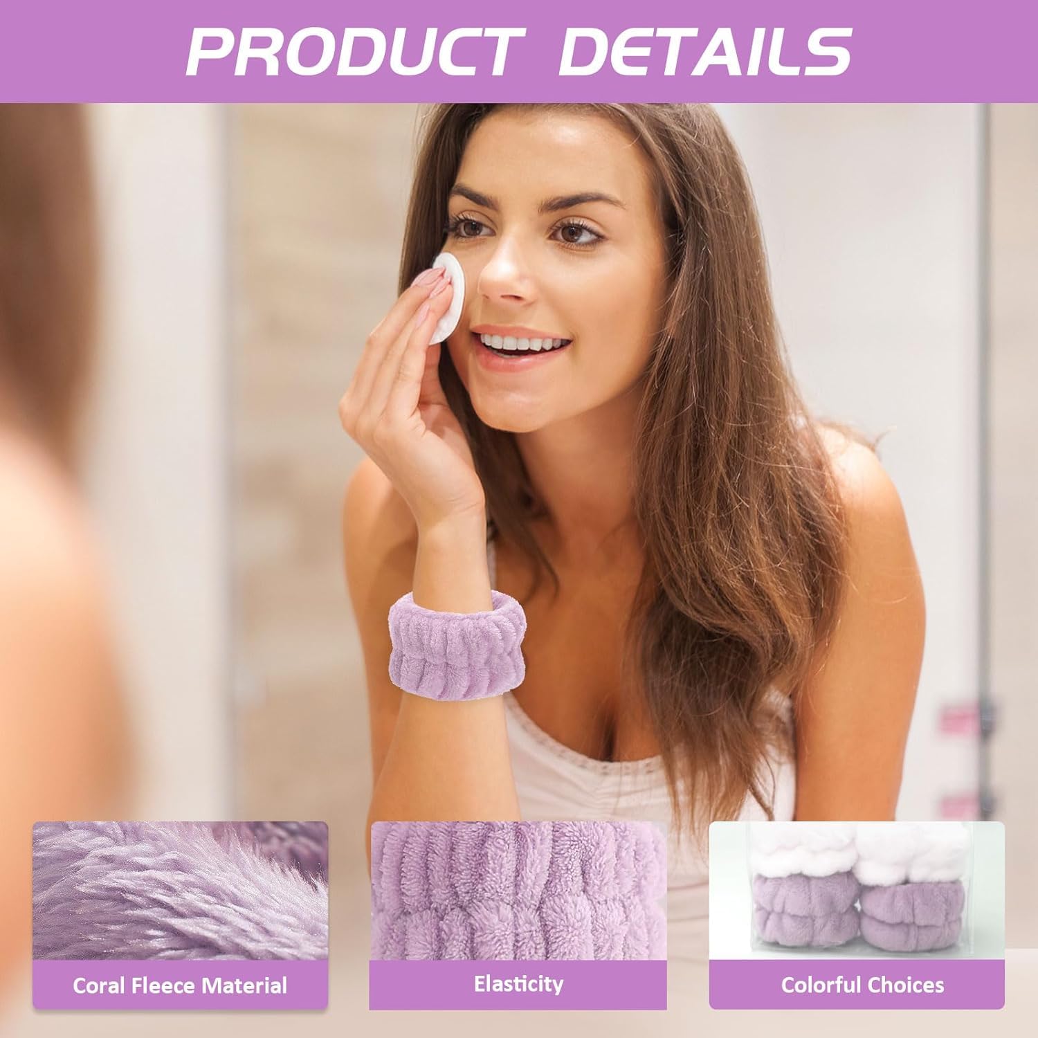 **Microfiber Face Washing Wristbands – Absorbent Wrist Towel for Skincare & Makeup, Prevents Water & Cleanser Drips (Blue, Purple) – Ideal for Daily Face Wash & Beauty Routines**