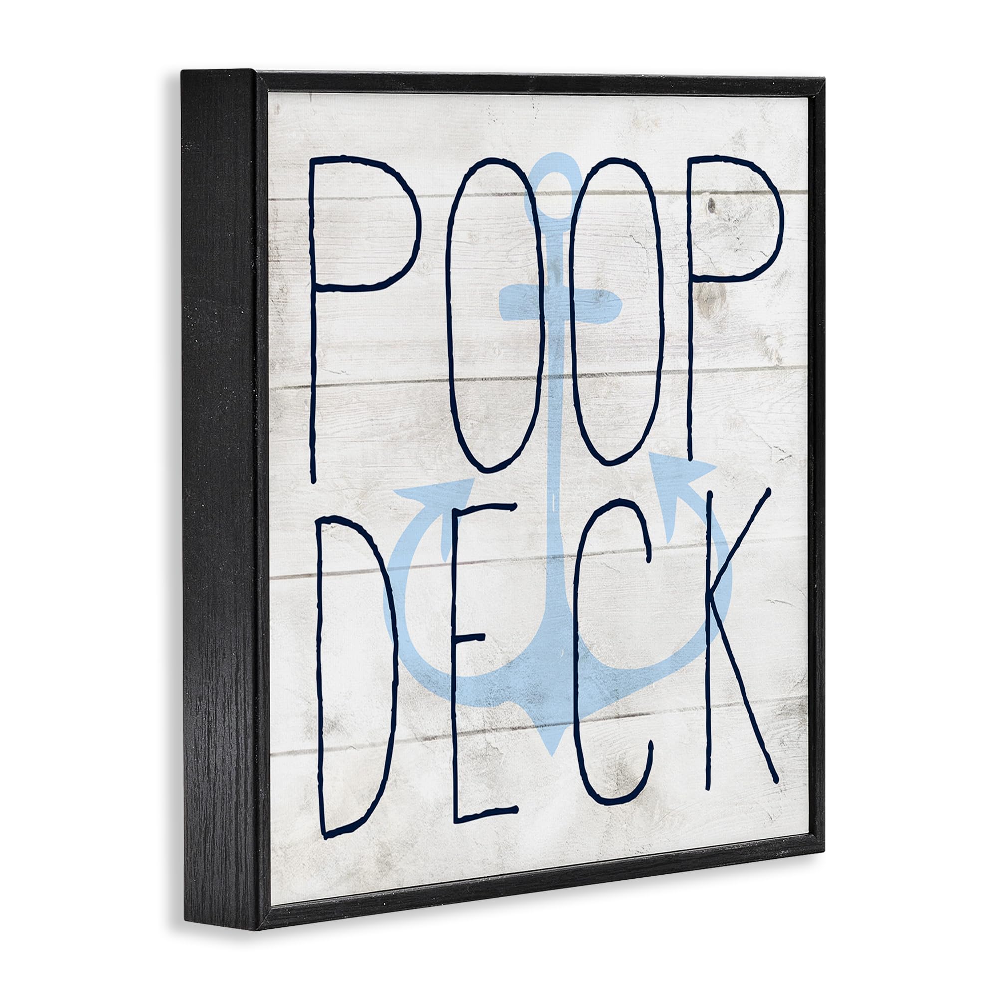 Stupell Industries Poop Deck Funny Beach Family Home Wood Textured Wall Art - 12x12 Black Framed Canvas by Artist Daphne Polselli - Perfect for Bathroom Decor, Coastal Living Room, or Humorous Gift Idea