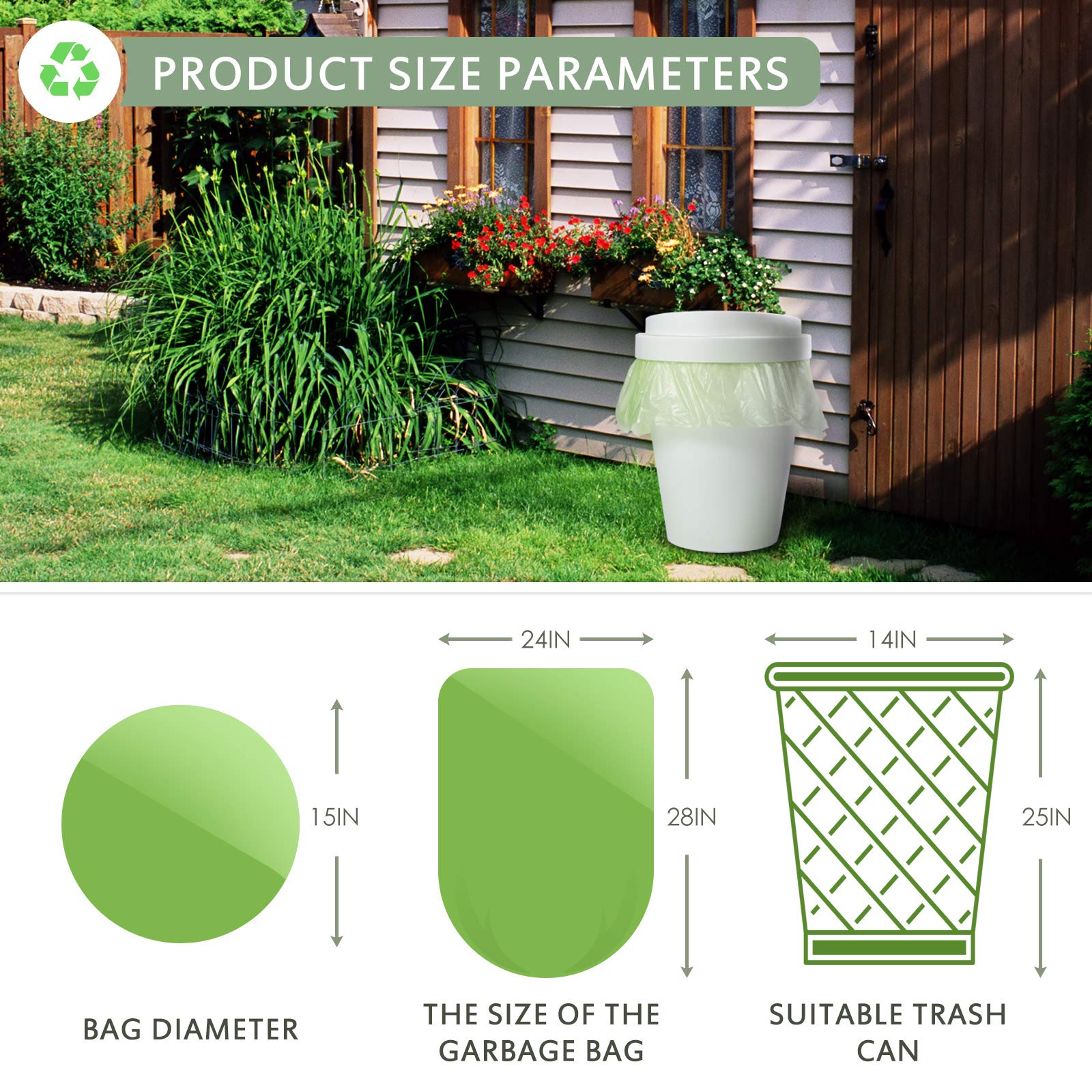 Eco-Friendly 8 Gallon Biodegradable Trash Bags (90 Count) - 0.67 Mil Extra Strong 30 Liter Garbage Bags for Home, Office, Kitchen & Car Waste Disposal | Sustainable Green Solution for Daily Household & Commercial Use
