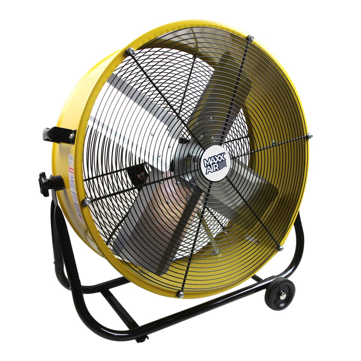 Maxx Air 24-Inch High Velocity Industrial Drum Fan - 2-Speed Heavy Duty Air Circulator for Garage, Workshop, Patio, Barn & Warehouse | Powerful Cooling Fan for Hot Weather, Ventilation & Odor Removal | Yellow (Commercial & Residential Use)