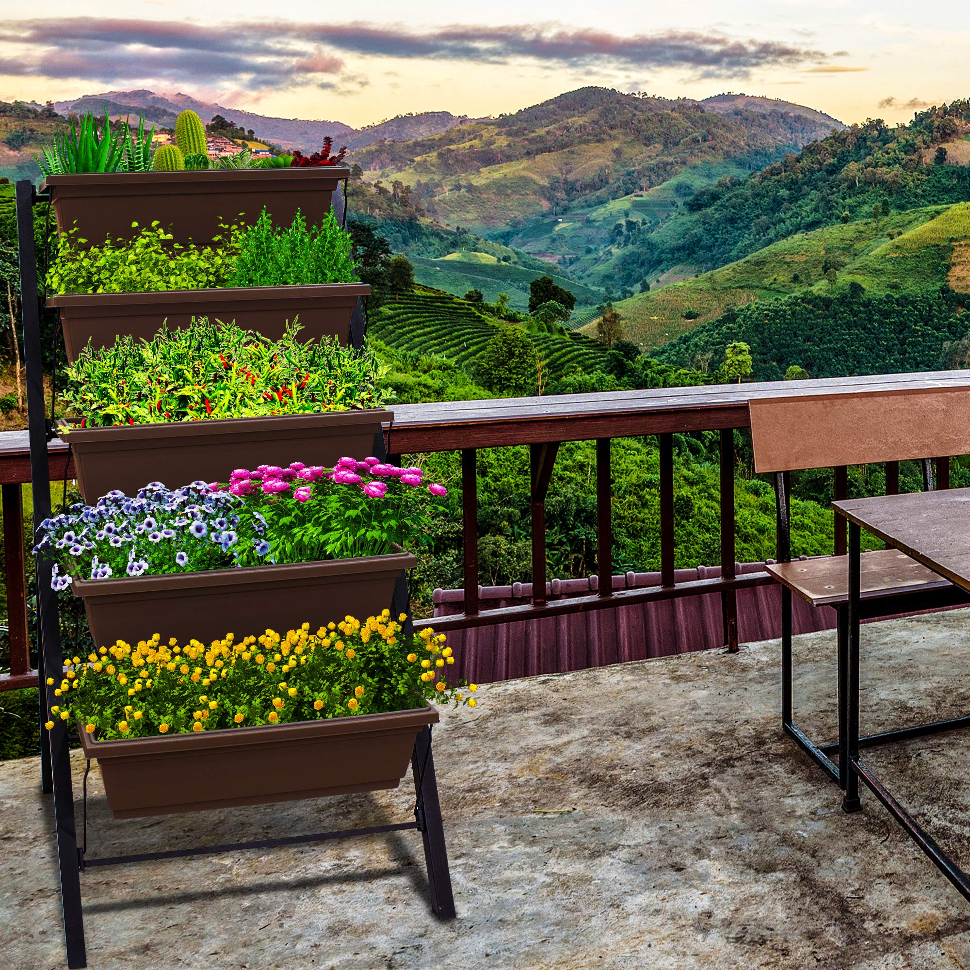 4Ft Vertical Raised Garden Bed - 5 Tier Food Safe Planter Box for Indoor & Outdoor Gardening | Grow Herbs, Vegetables, Flowers on Patio, Balcony, Greenhouse | Perfect for Small Spaces, Urban Gardening & Home Decor