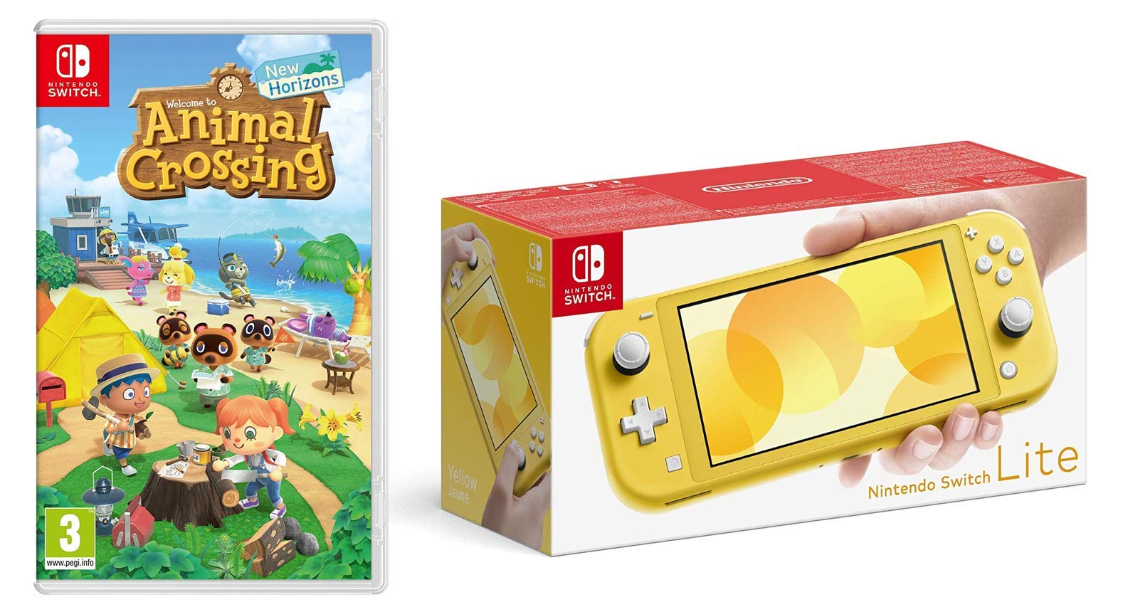 Nintendo Switch Lite Yellow Console with Animal Crossing New Horizons Game Bundle - Portable Handheld Gaming System for Travel, Commuting & Home Entertainment (Nintendo Switch)