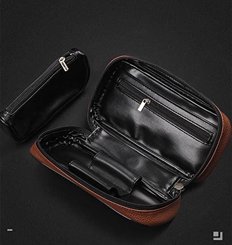 Premium Leather Tobacco Pipe Pouch - Travel Pipe Storage Bag for 3 Pipes & Accessories - Durable Smoking Stash Case - Perfect for Camping, Hiking & Outdoor Adventures (Brown)