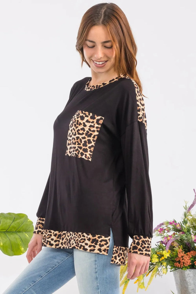 Celeste Women's Full Size Leopard Print Round Neck Dropped Shoulder T-Shirt - Casual Loose Fit Tee for Everyday Wear, Street Style & Weekend Outings