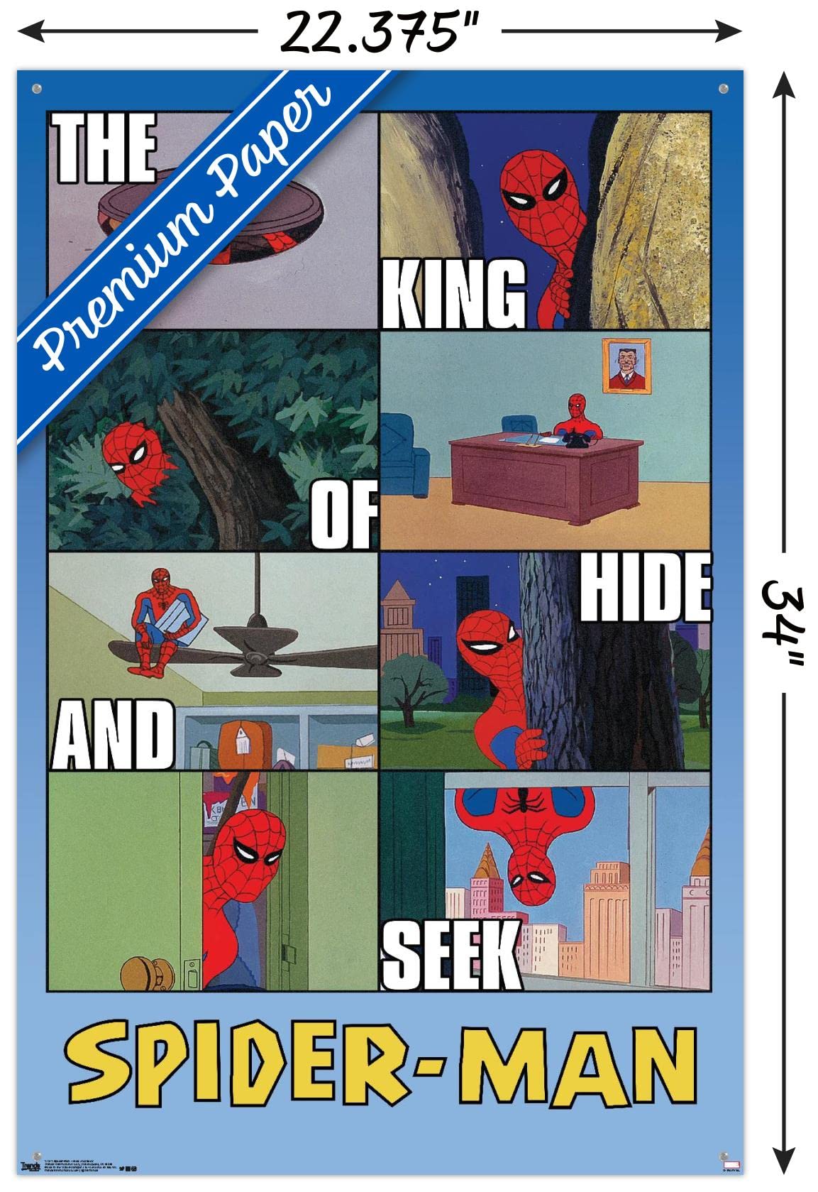 Marvel Comics Spider-Man Hide and Seek Wall Poster with Push Pins - Premium Superhero Decor for Kids Room, Office & Game Room - Perfect for Marvel Fans & Collectors