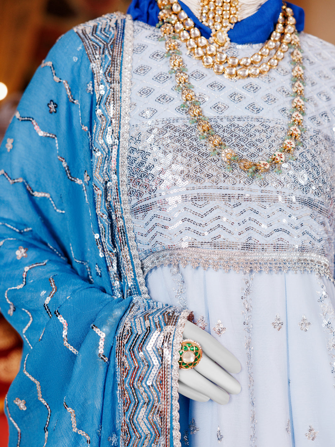 Elegant Blue Chiffon Embroidered Suit by J. Junaid Jamshed - Perfect for Weddings, Parties & Special Occasions