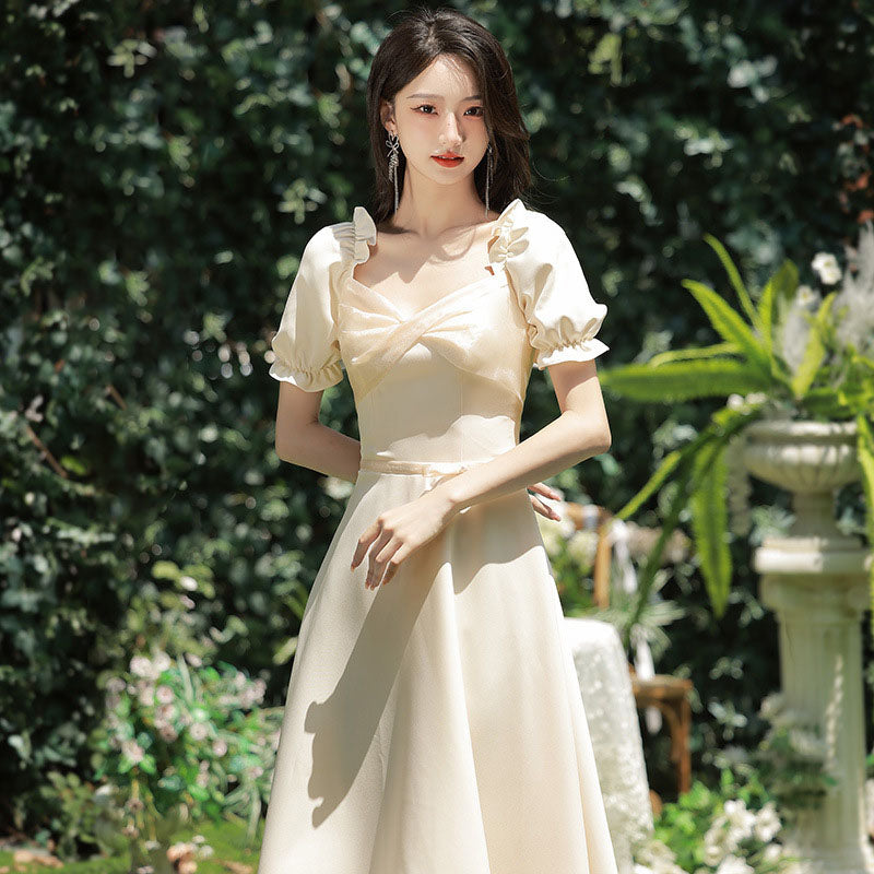 Elegant Champagne Satin Bridesmaid Dress - Long Formal Evening Gown for Weddings, Prom & Special Occasions | Plus Size Options Available