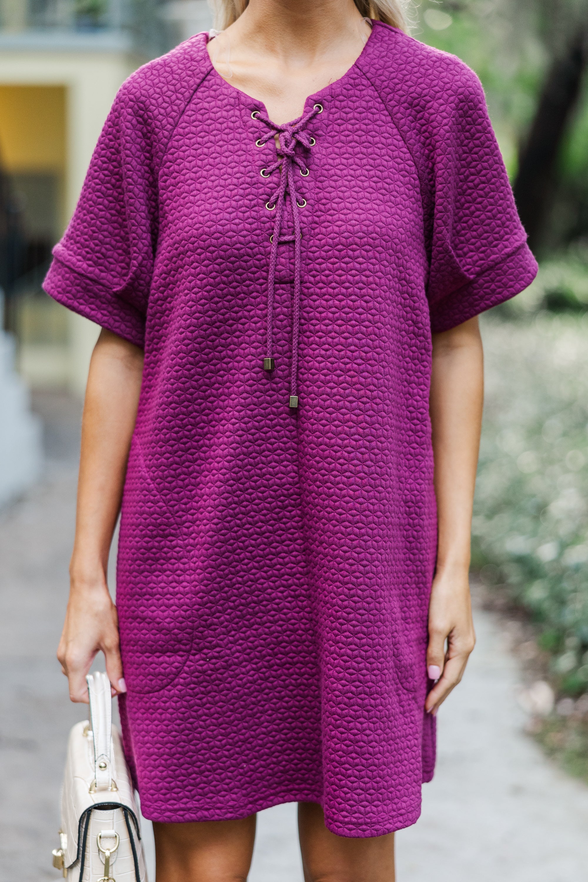 Feel This Way Plum Purple Textured Dress for Women | Elegant A-Line Cocktail Party Dress | Perfect for Weddings, Date Nights & Special Occasions