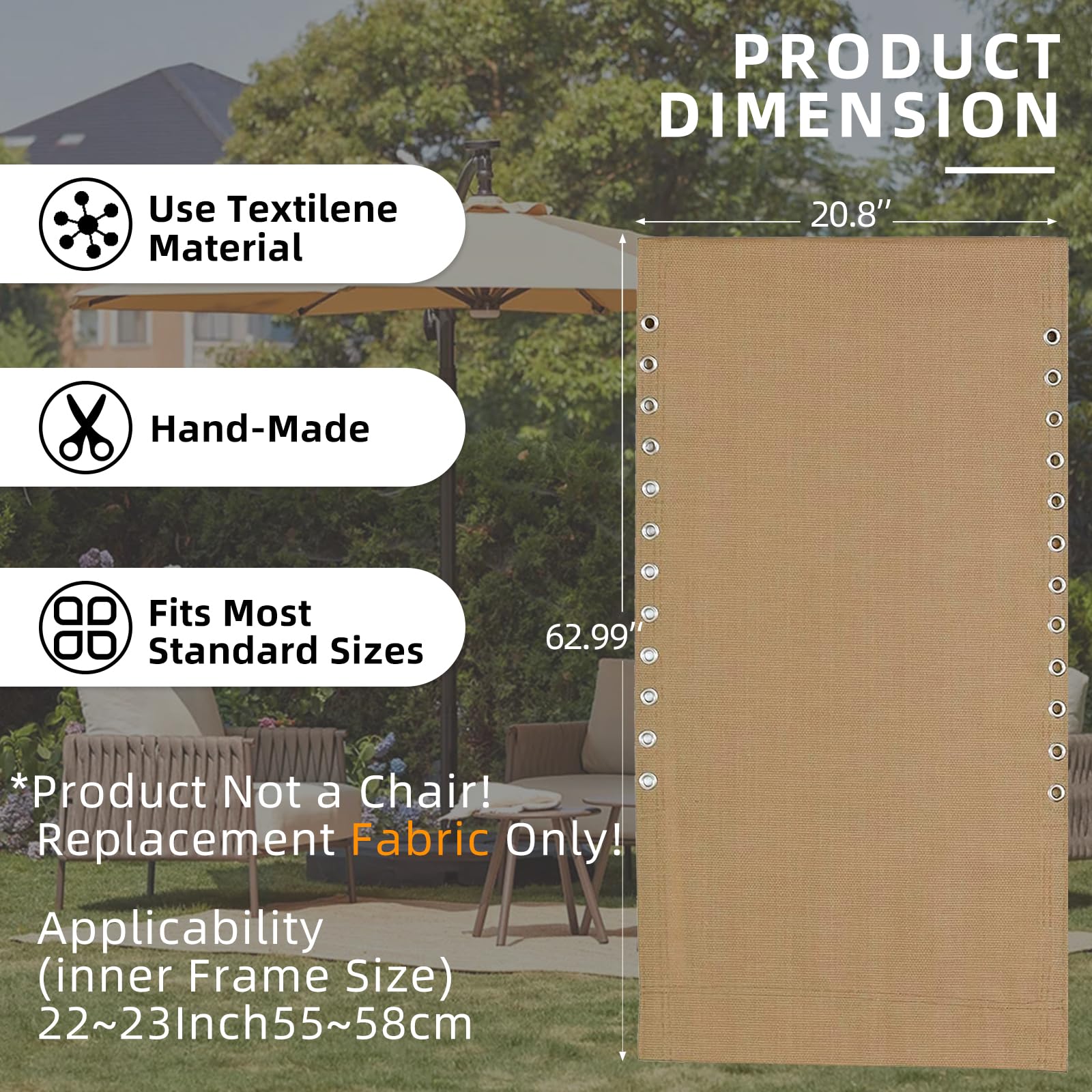21 Inch Wide Zero Gravity Chair Replacement Fabric for Oversized XL Anti-Gravity Chairs - Durable Outdoor Recliner Repair Cloth for Patio, Lawn, Beach & Lounge Sling Chairs - Perfect for Relaxing in Your Backyard, Poolside or Camping Trips