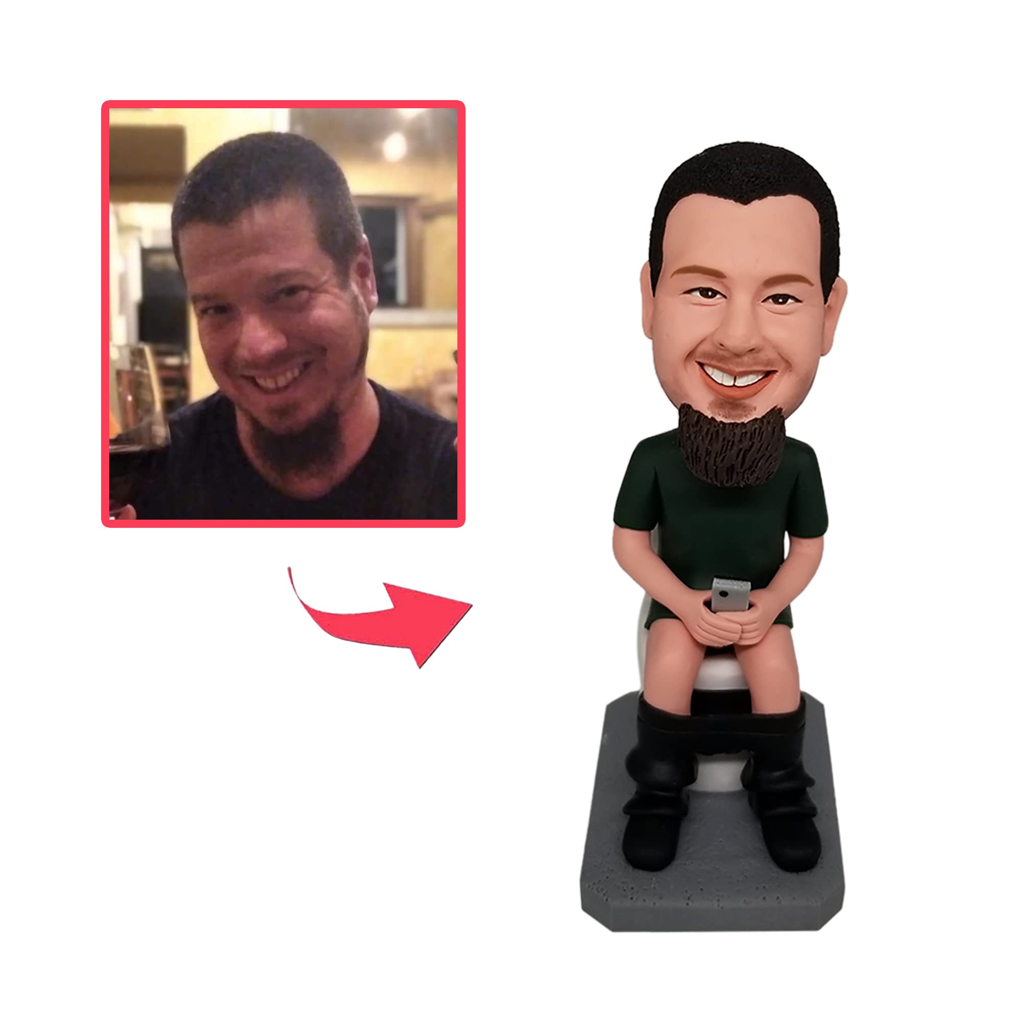 Custom Bobbleheads Figure - Personalized Toilet Man Bobblehead in White Shirt | Unique Photo-Based Gift for Friends, Coworkers & Family | Perfect for Birthdays, Office Pranks & Gag Gifts