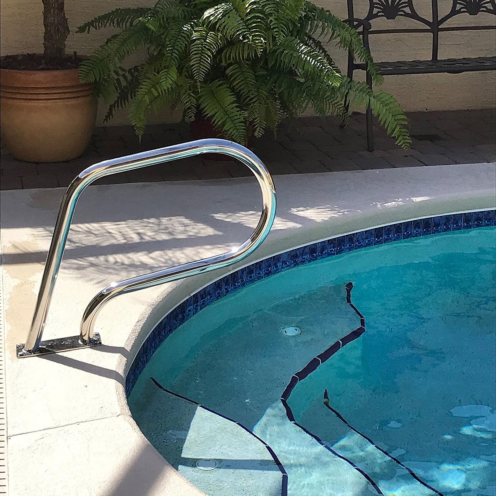 Stainless Steel Pool Handrail with Base Plate - Safety Railing for Inground Swimming Pool Steps | Durable Non-Slip Grip for Easy Pool Entry & Exit | Perfect for Elderly & Kids Safety Around Poolside