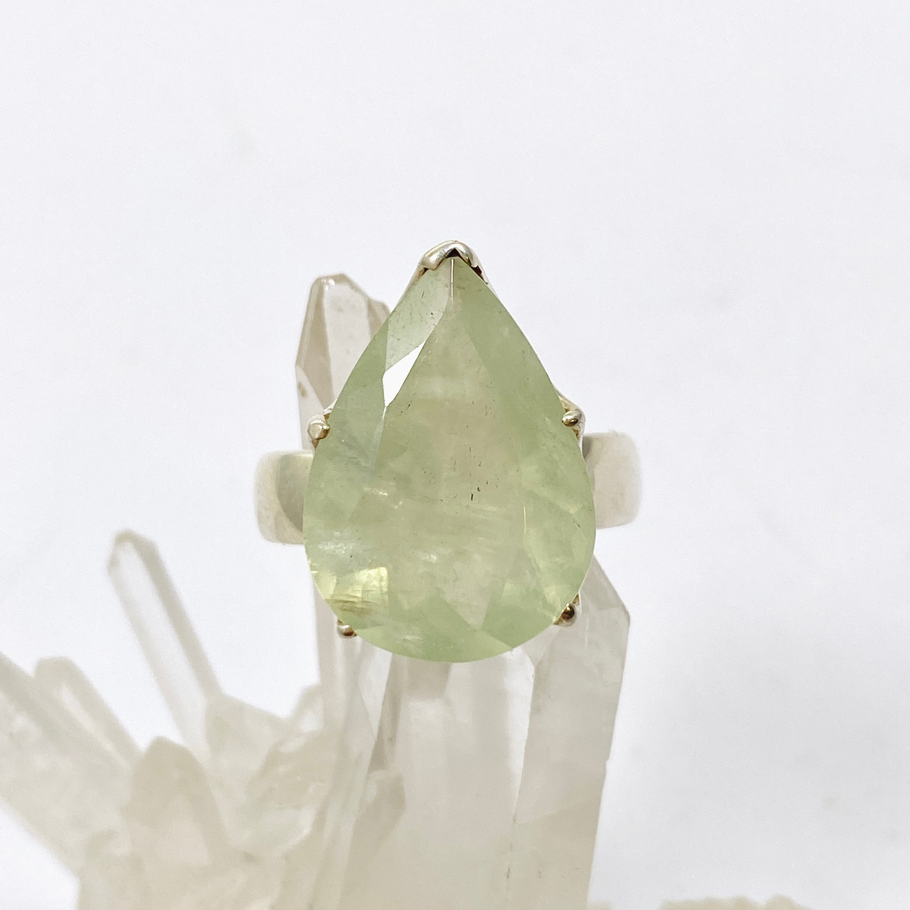 Prehnite Teardrop Faceted Ring - Size 10 - PRGJ866 - Elegant Gemstone Jewelry for Women, Perfect for Weddings, Parties & Special Occasions