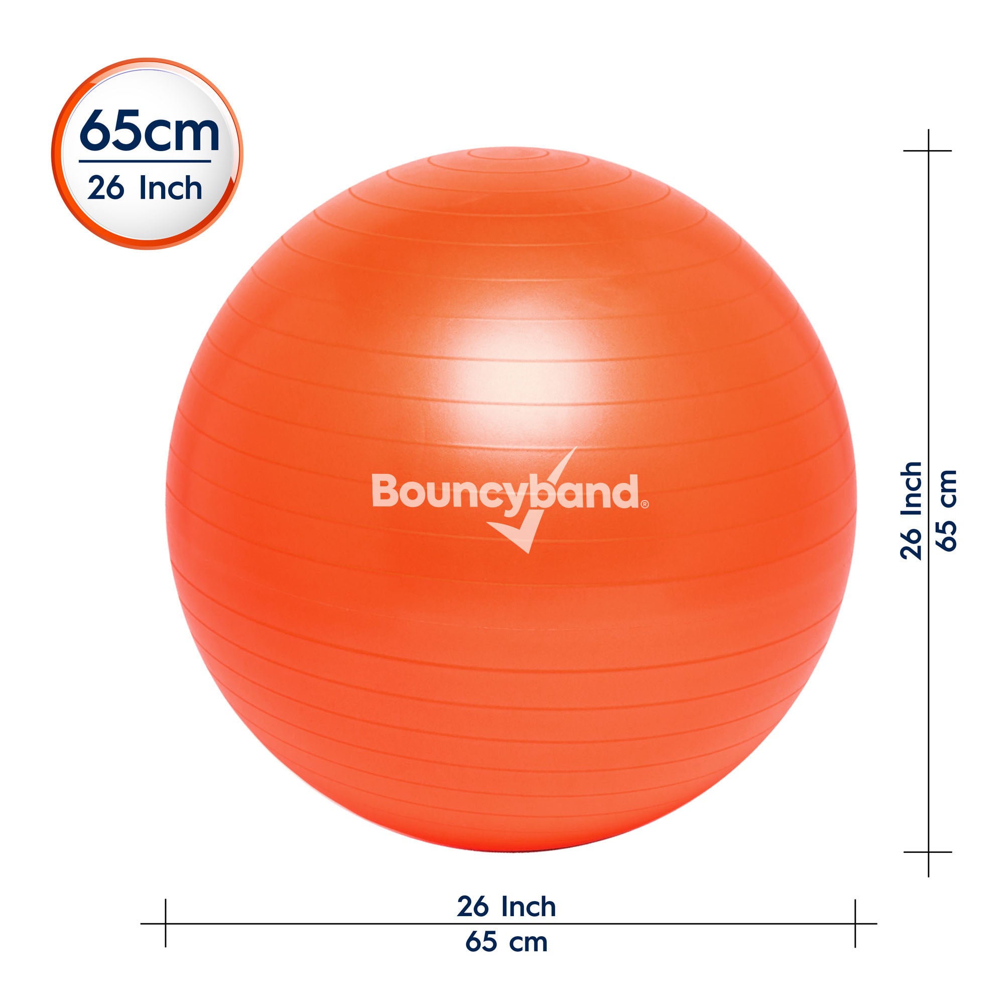 Bouncyband 65cm Balance Ball Chair - Active Sitting for Kids & Adults, Ergonomic Stability Ball Seat for Home & Office, Orange - Perfect for ADHD, Yoga & Classroom Focus
